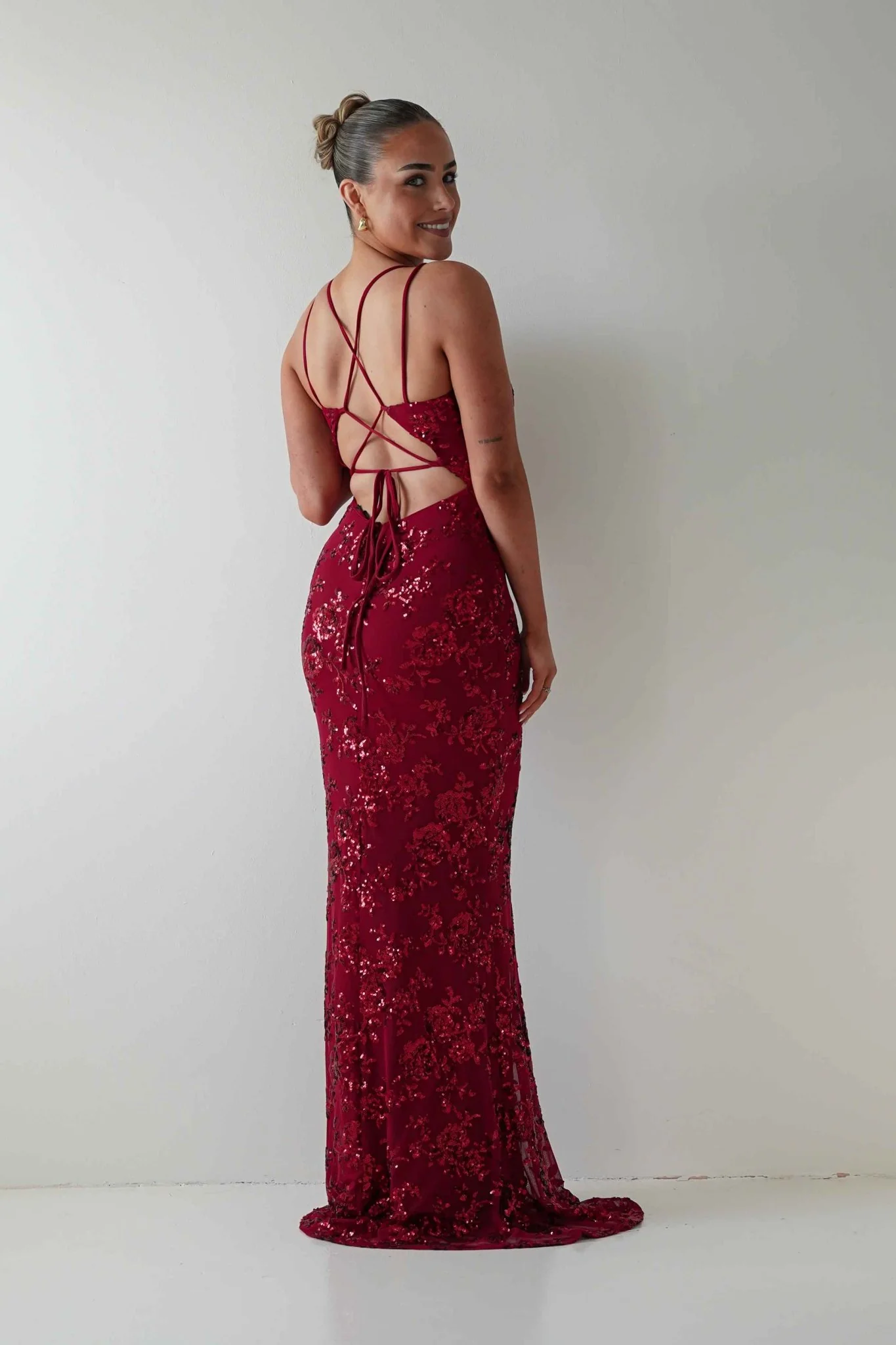 Morgan Sequin Embroidered Maxi Gown | Red - Image 4