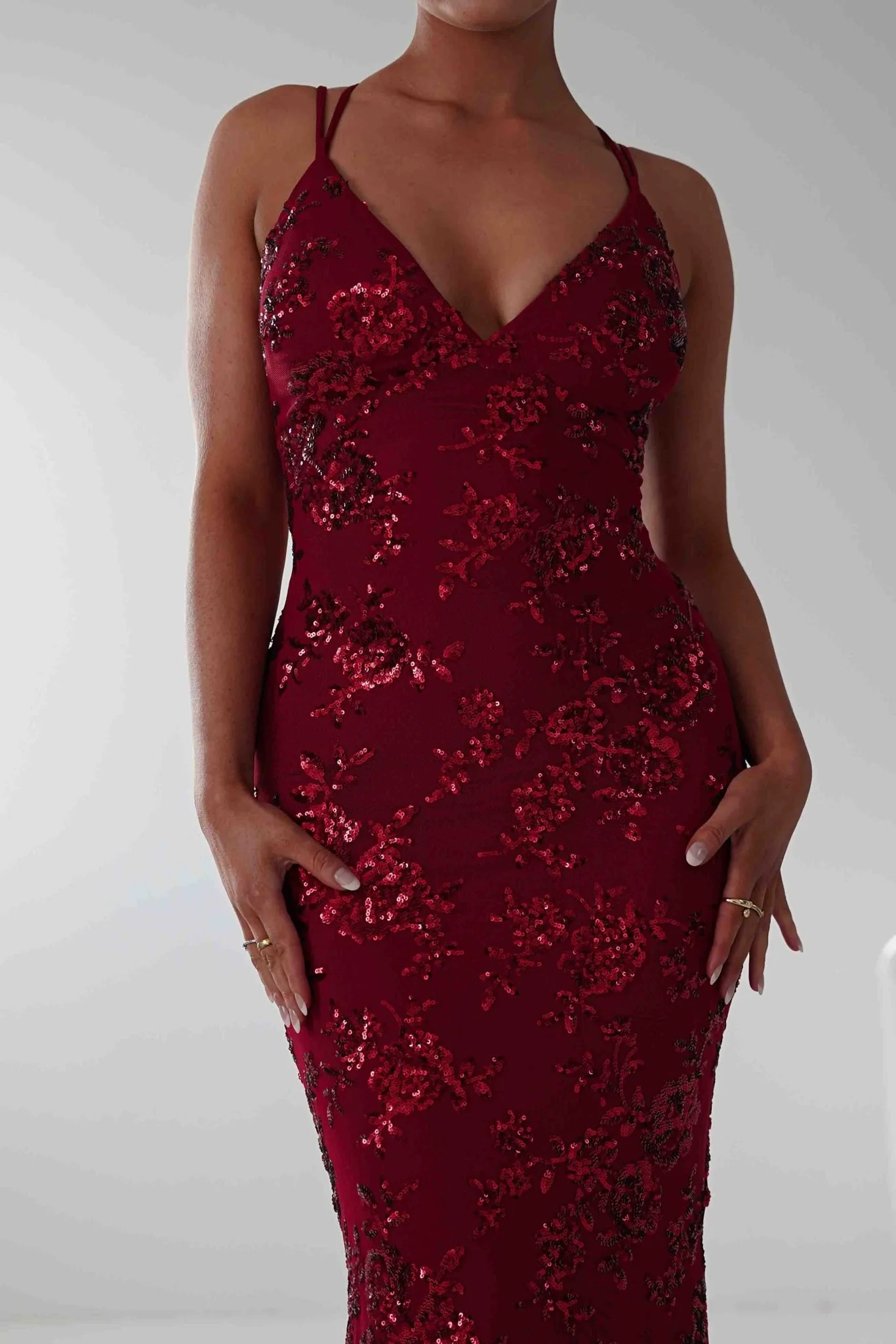 Morgan Sequin Embroidered Maxi Gown | Red - Image 5