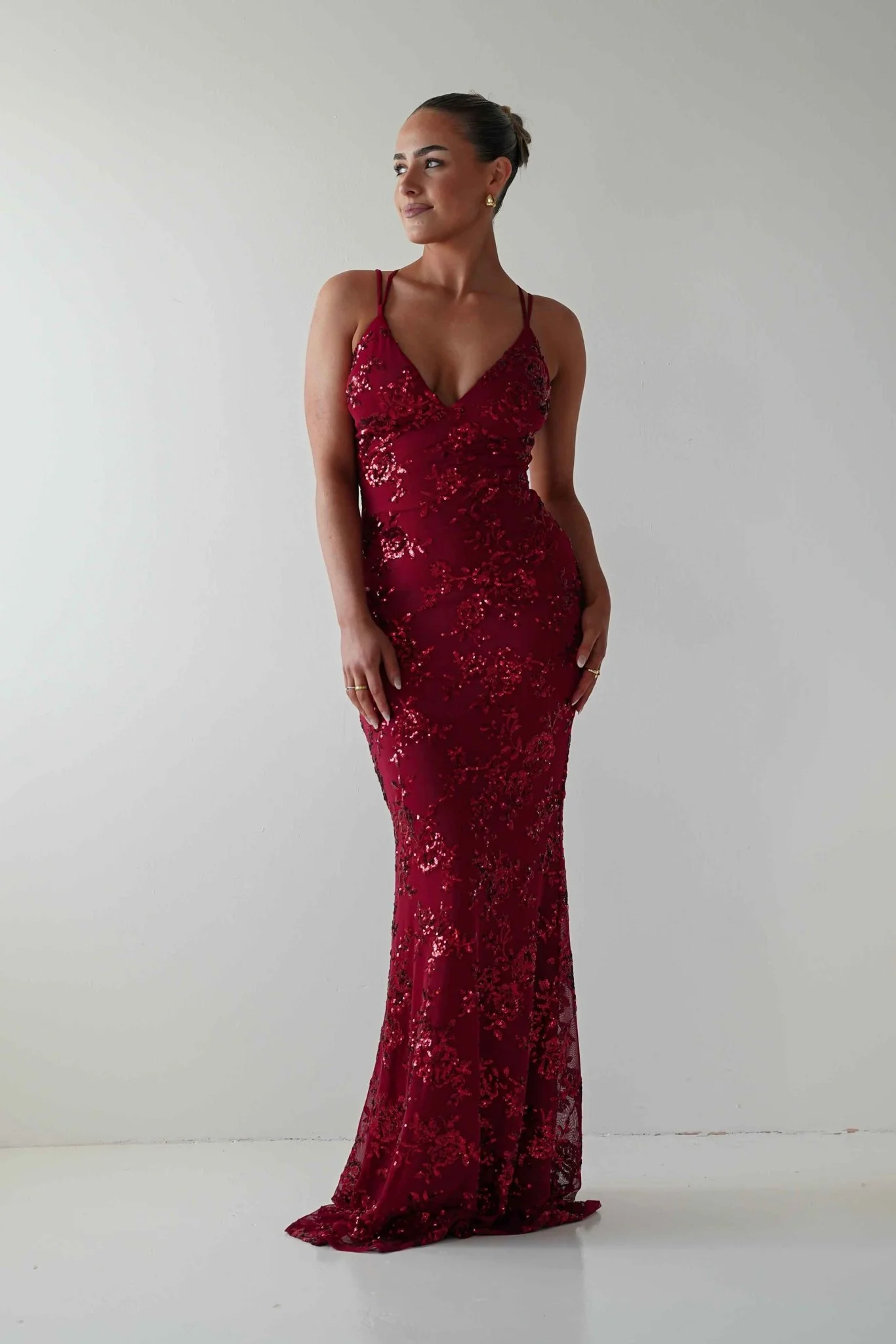 Morgan Sequin Embroidered Maxi Gown | Red - Image 7