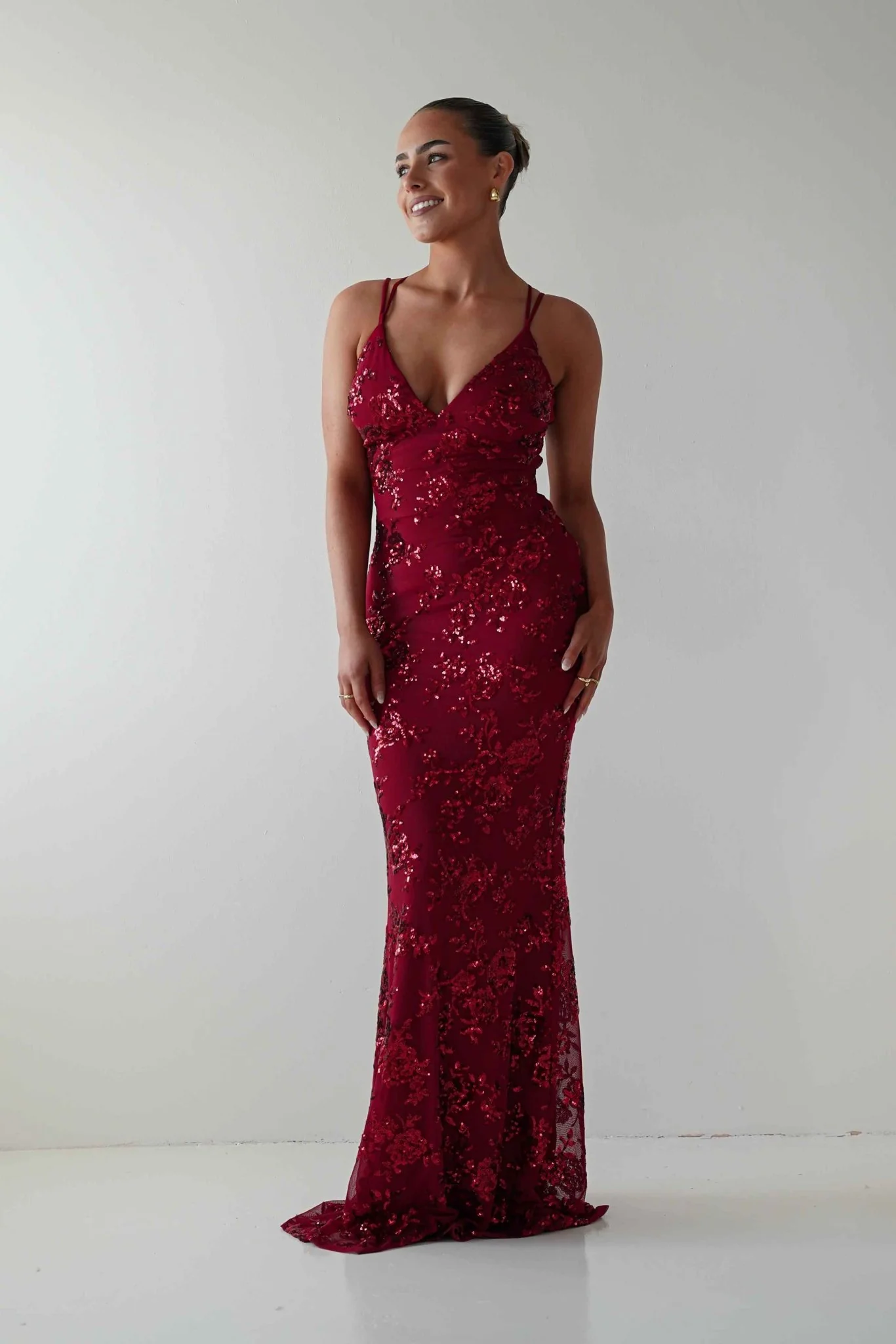 Morgan Sequin Embroidered Maxi Gown | Red - Image 8