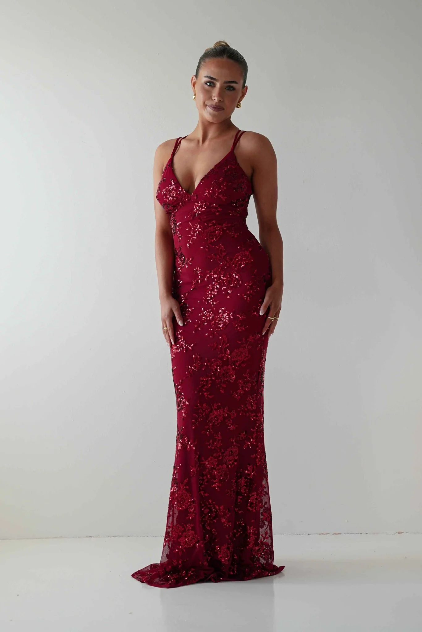 Morgan Sequin Embroidered Maxi Gown | Red - Image 9