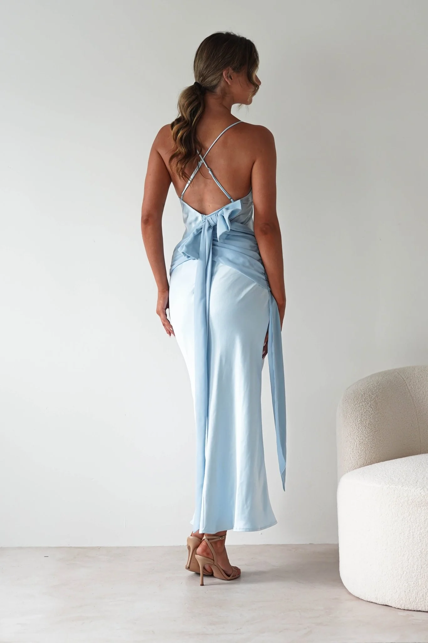 Natasha Satin Draped Maxi Dress | Blue - Image 3