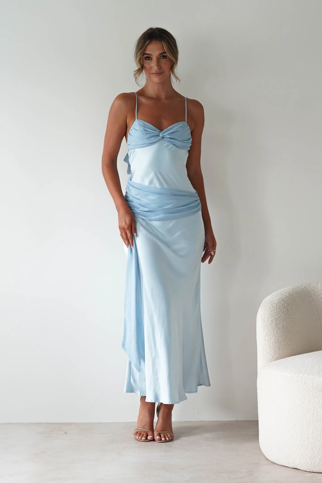 Natasha Satin Draped Maxi Dress | Blue - Image 4
