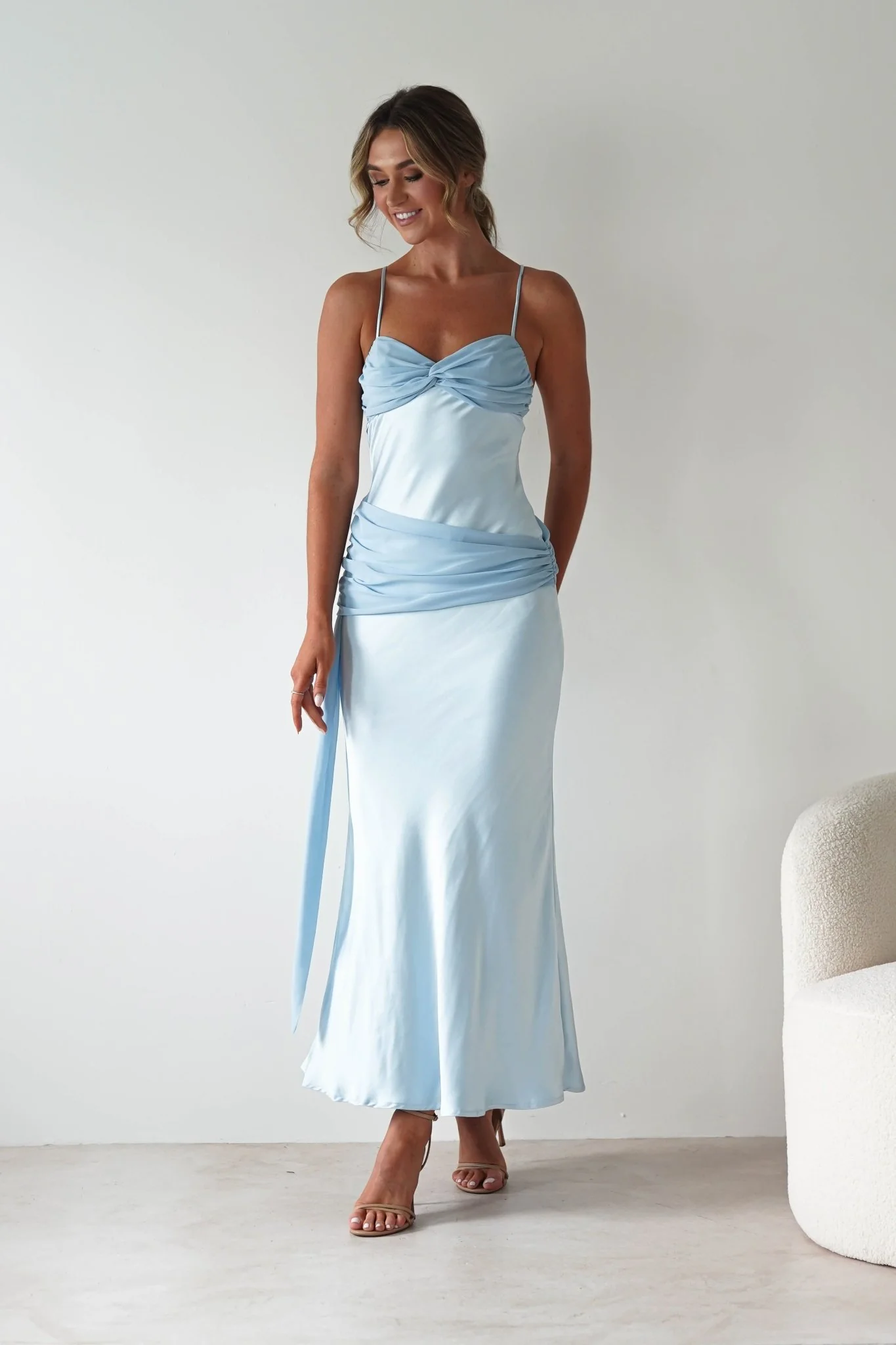 Natasha Satin Draped Maxi Dress | Blue - Image 5
