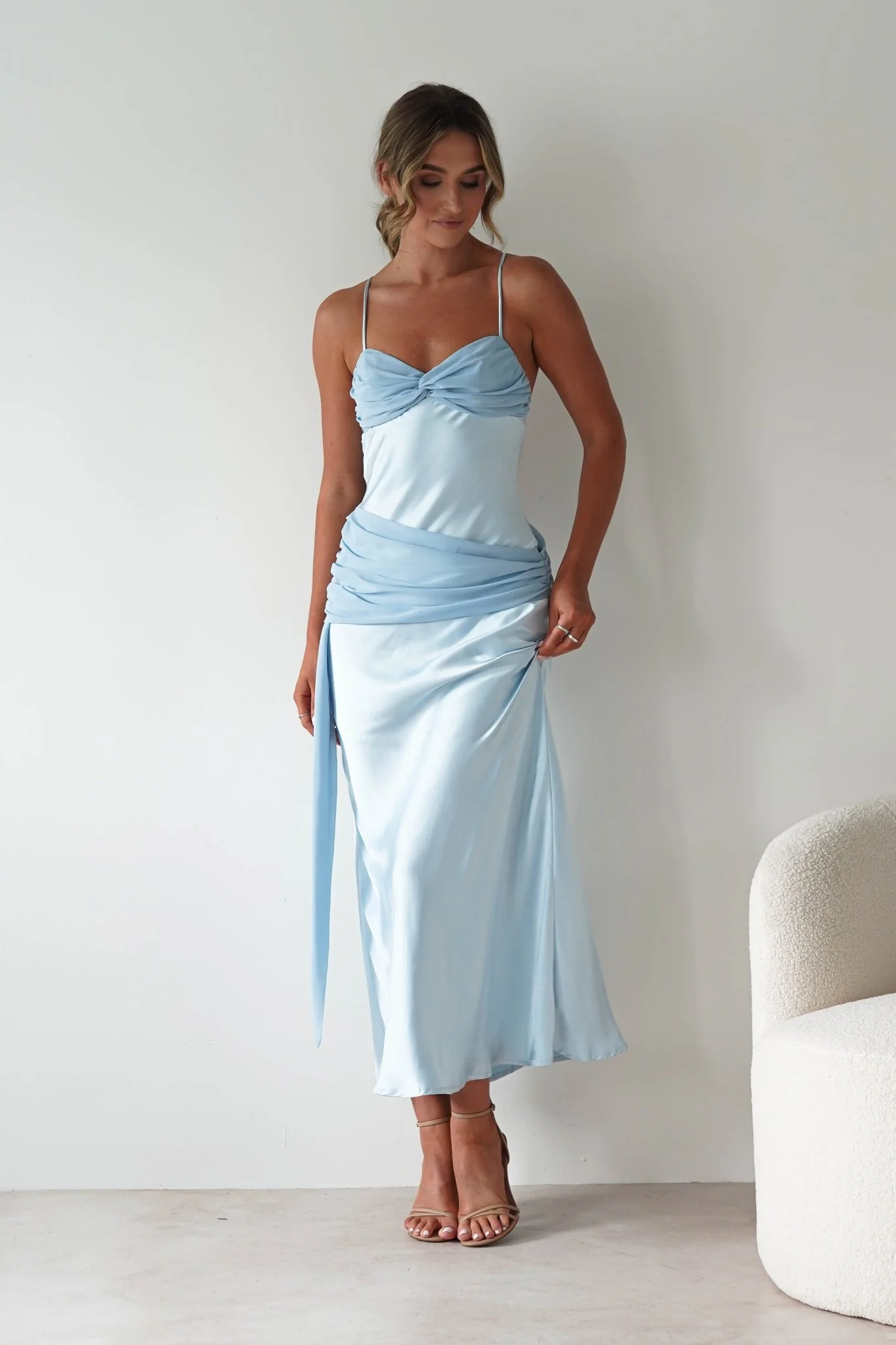 Natasha Satin Draped Maxi Dress | Blue - Image 6