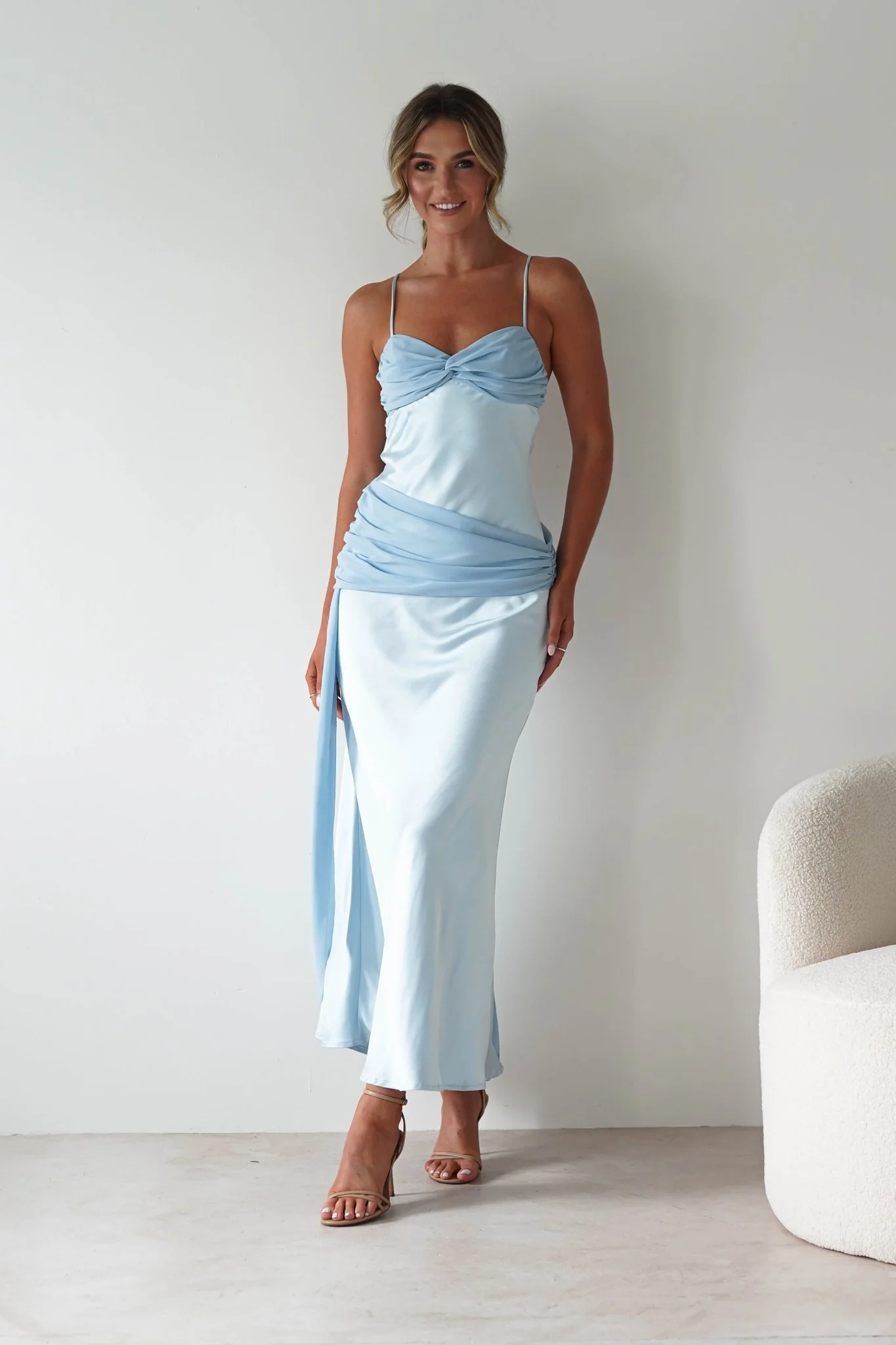 Natasha Satin Draped Maxi Dress | Blue - Image 7
