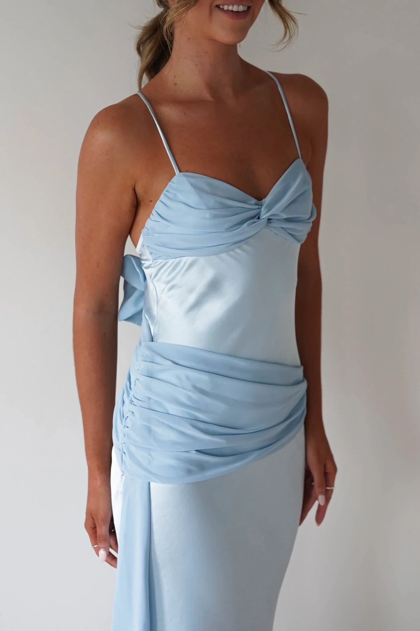 Natasha Satin Draped Maxi Dress | Blue - Image 8