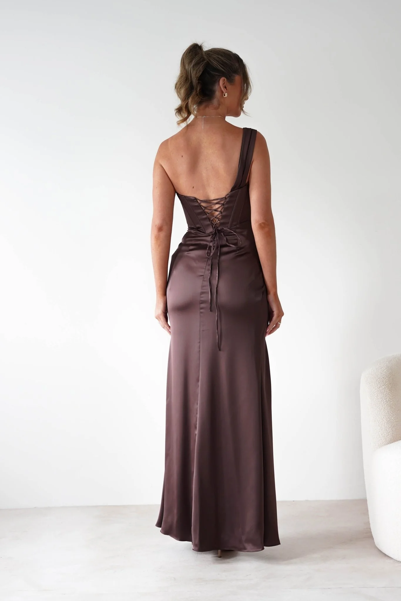 Nicolette Soft Satin Maxi Gown | Brown - Image 3