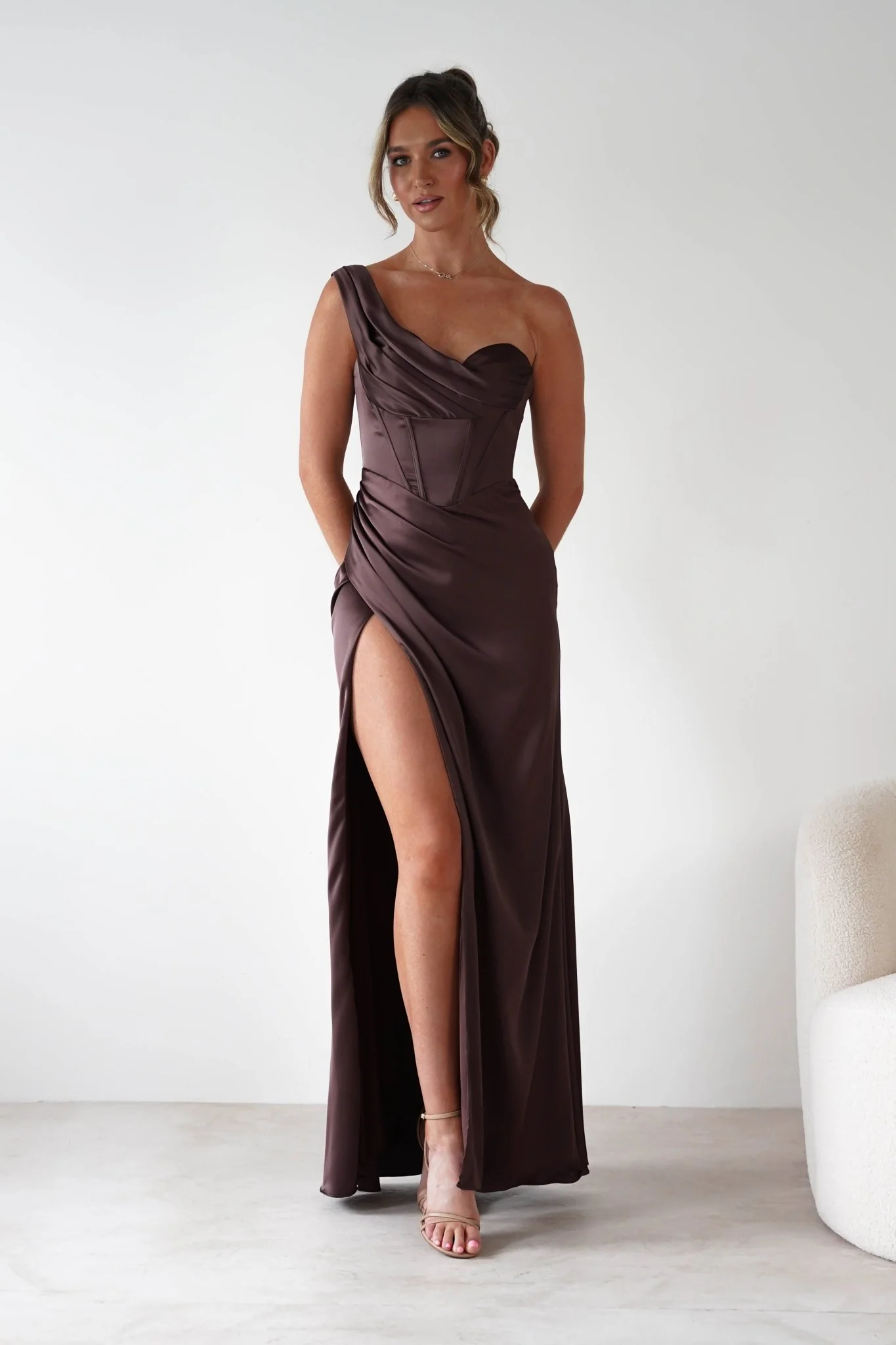 Nicolette Soft Satin Maxi Gown | Brown - Image 7