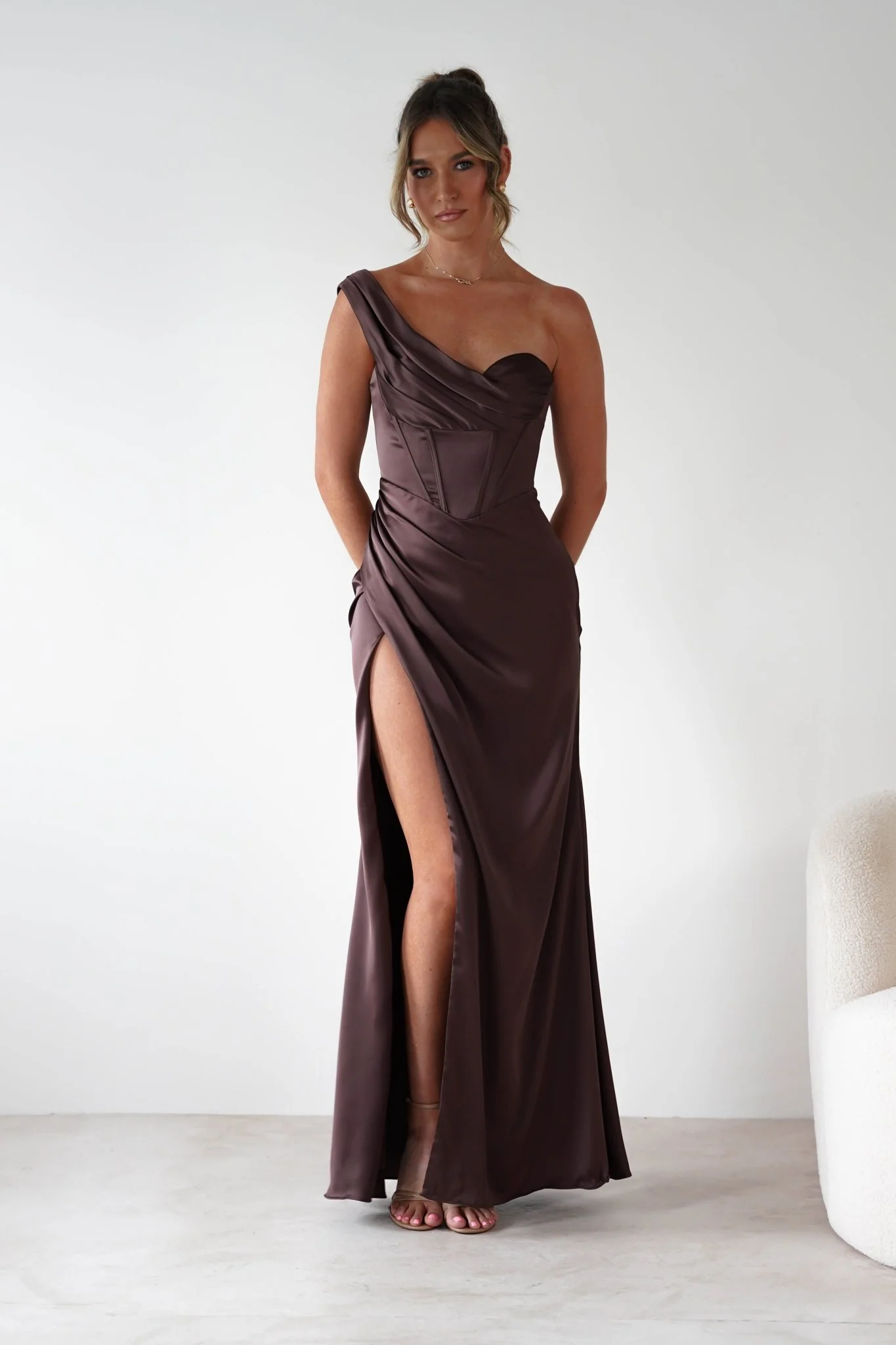 Nicolette Soft Satin Maxi Gown | Brown - Image 9