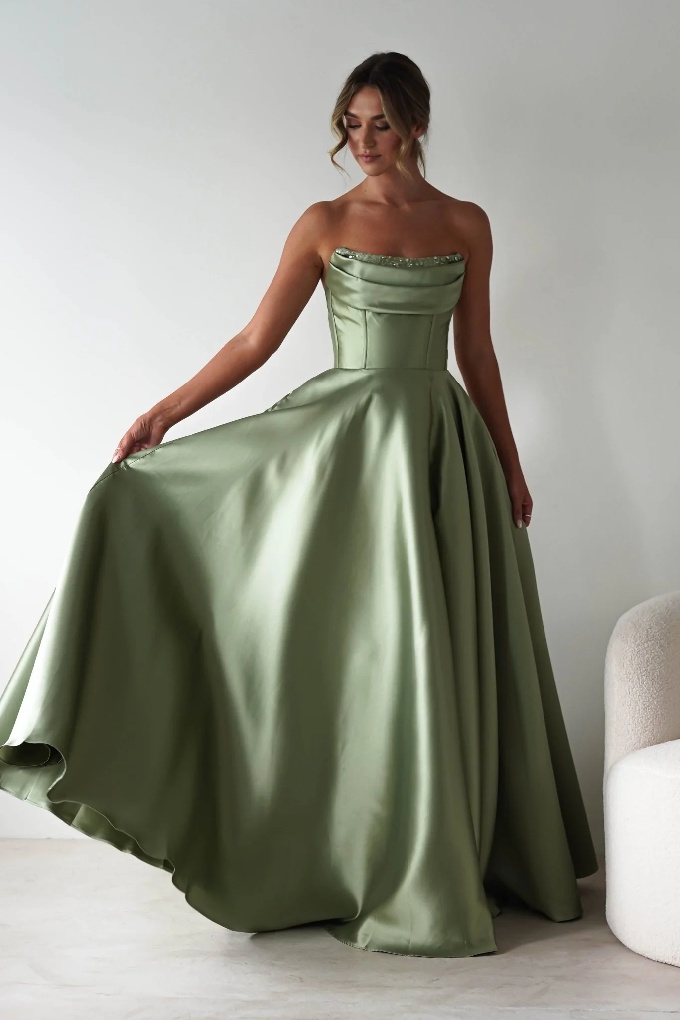 Pepper Strapless A-Line Maxi Gown | Sage - Image 10