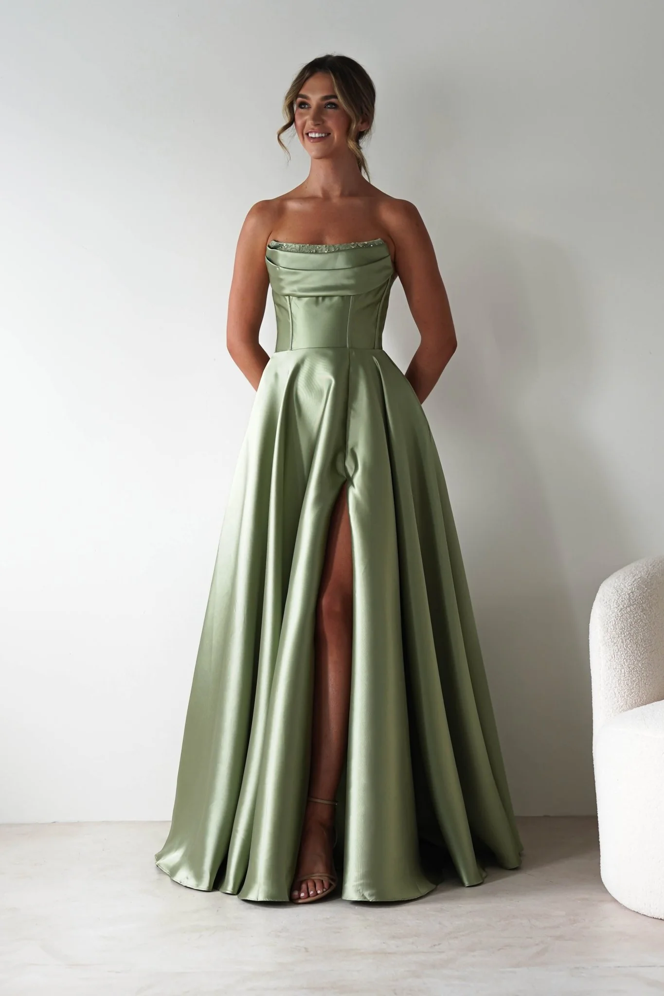 Pepper Strapless A-Line Maxi Gown | Sage - Image 11