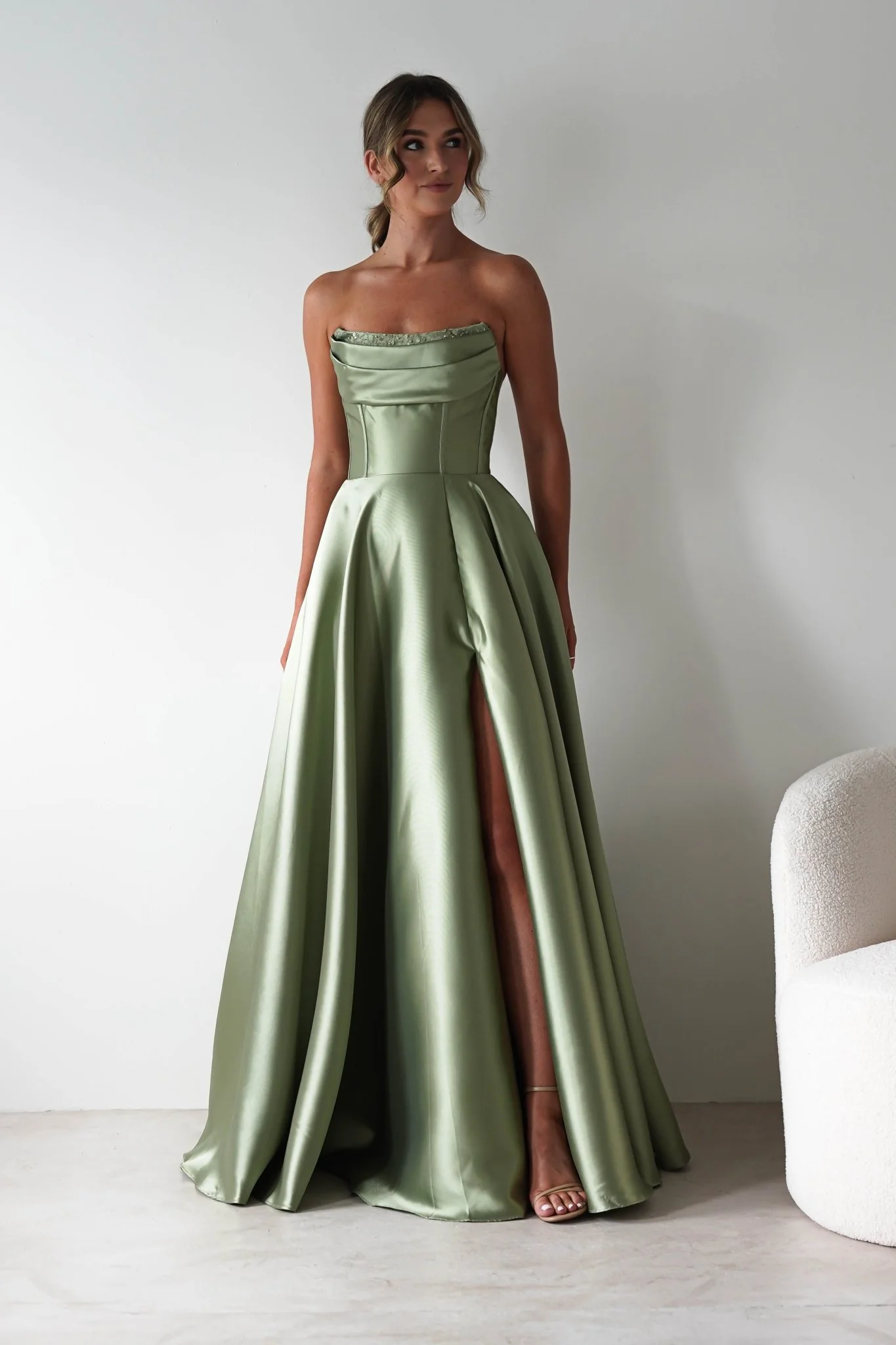 Pepper Strapless A-Line Maxi Gown | Sage - Image 12