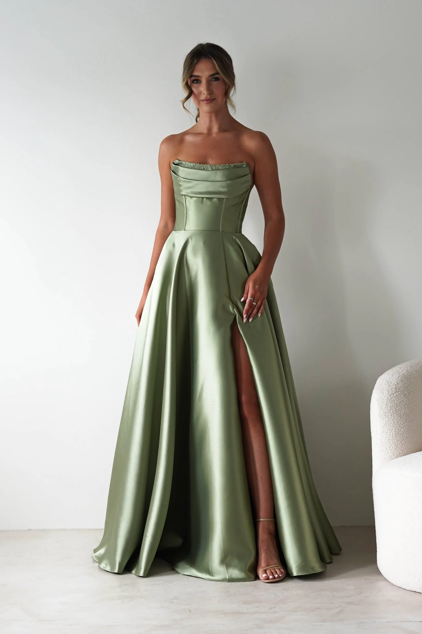 Pepper Strapless A-Line Maxi Gown | Sage - Image 13