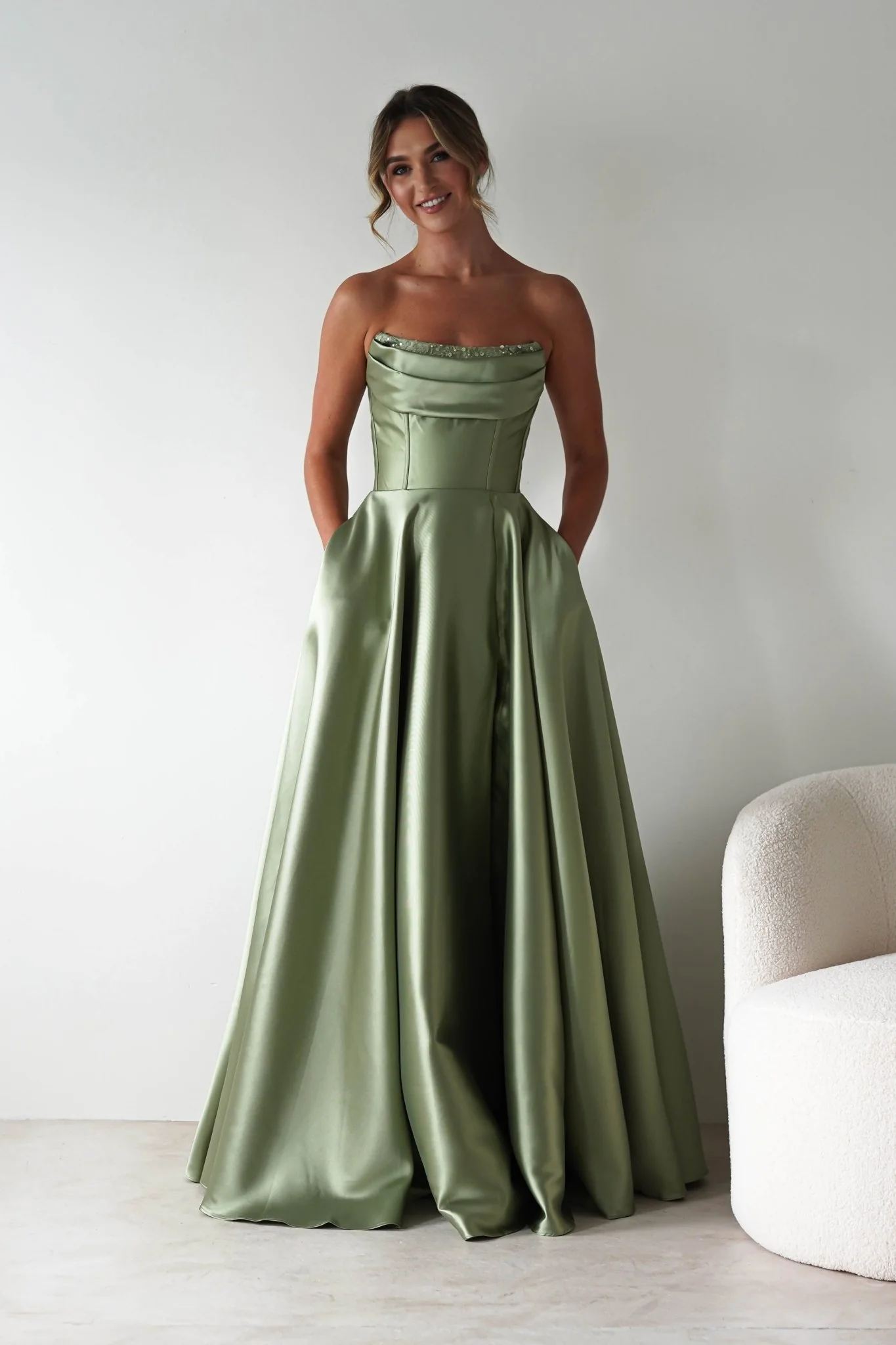 Pepper Strapless A-Line Maxi Gown | Sage - Image 14