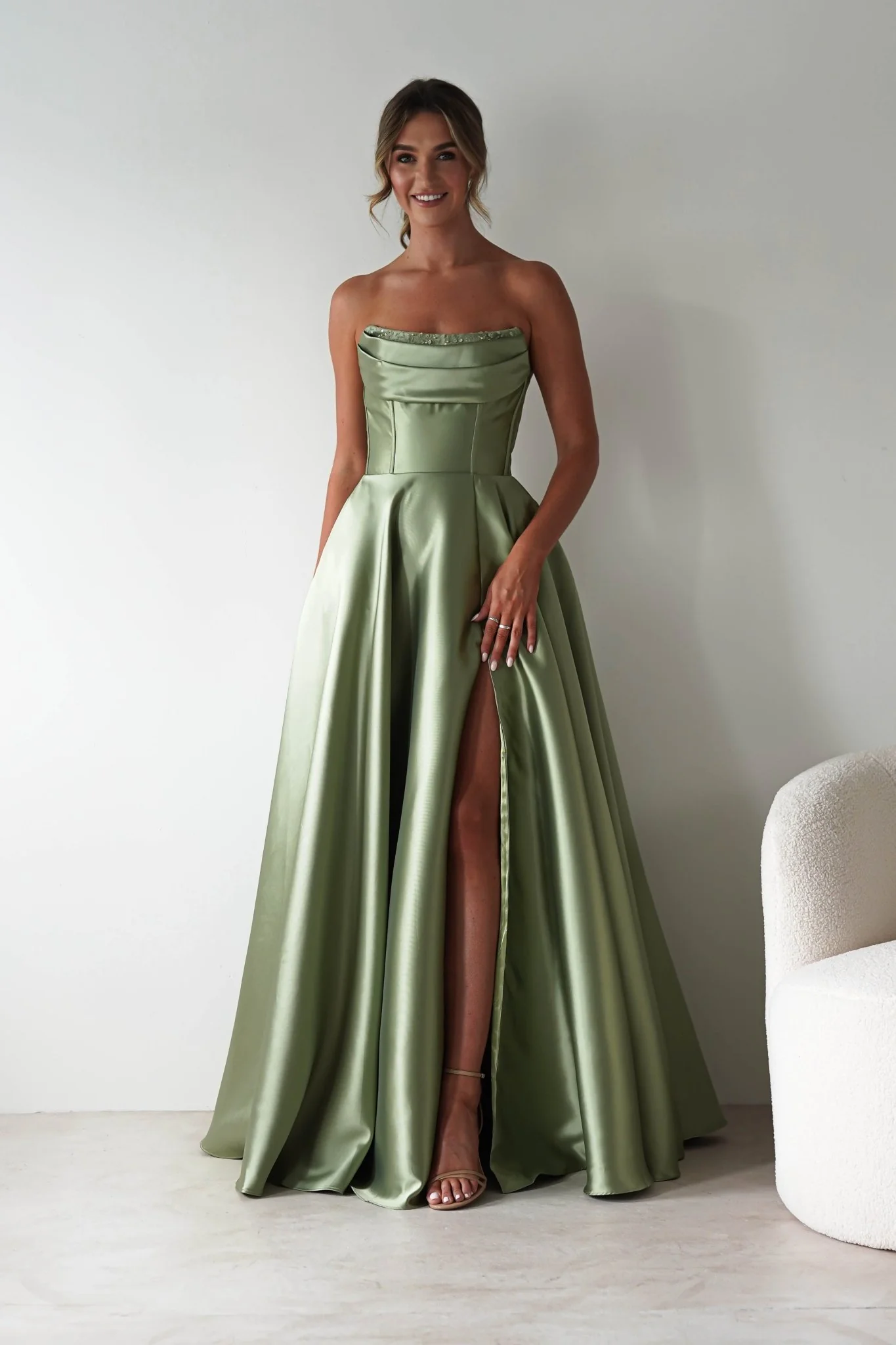 Pepper Strapless A-Line Maxi Gown | Sage - Image 16