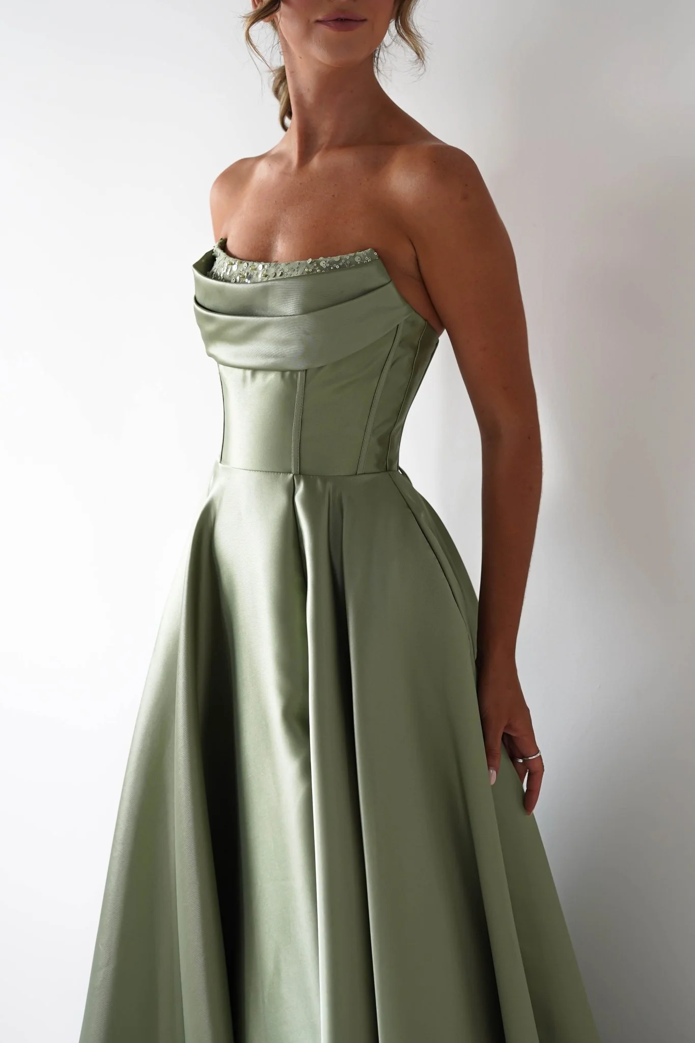 Pepper Strapless A-Line Maxi Gown | Sage - Image 17