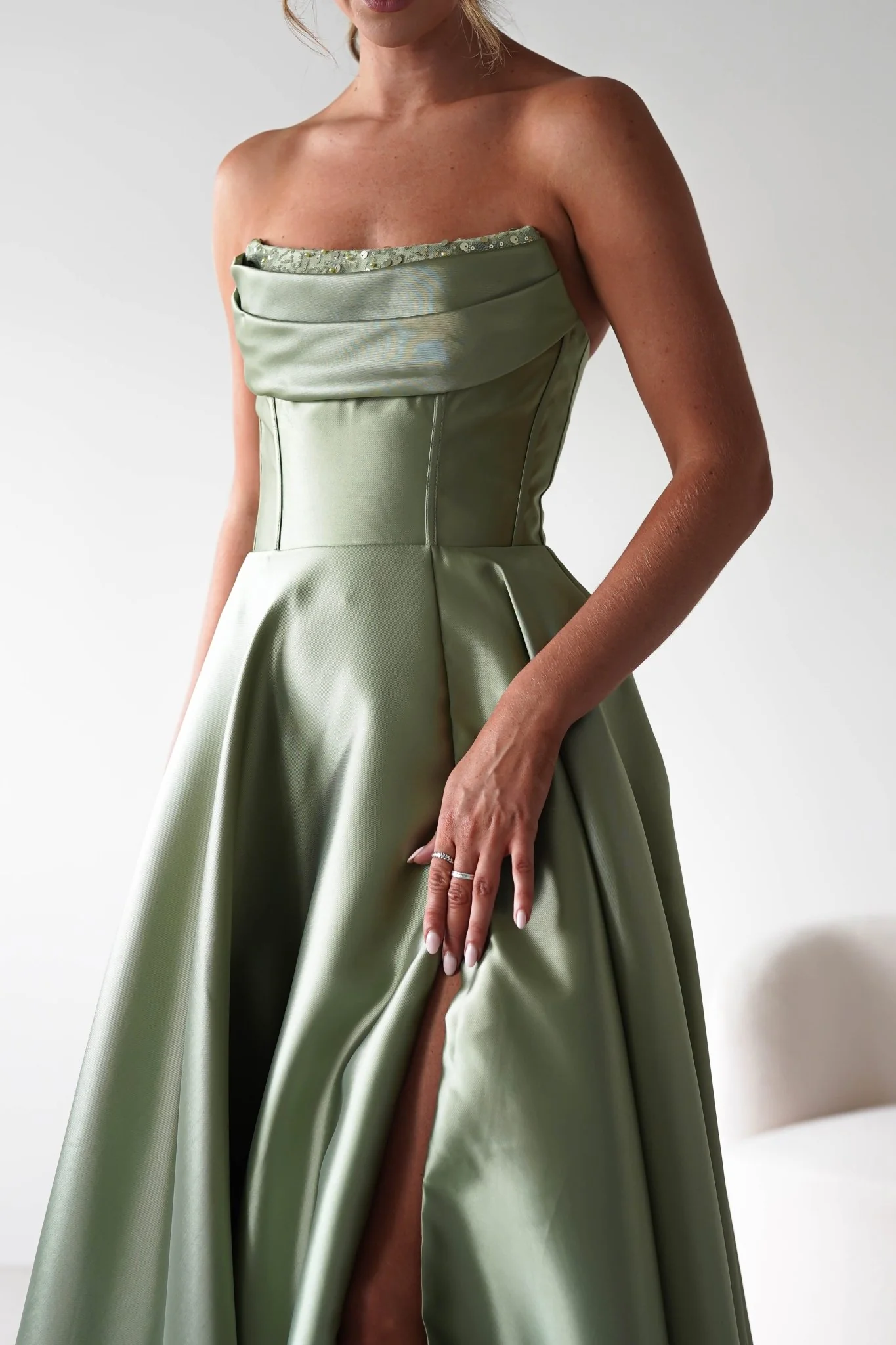 Pepper Strapless A-Line Maxi Gown | Sage - Image 5