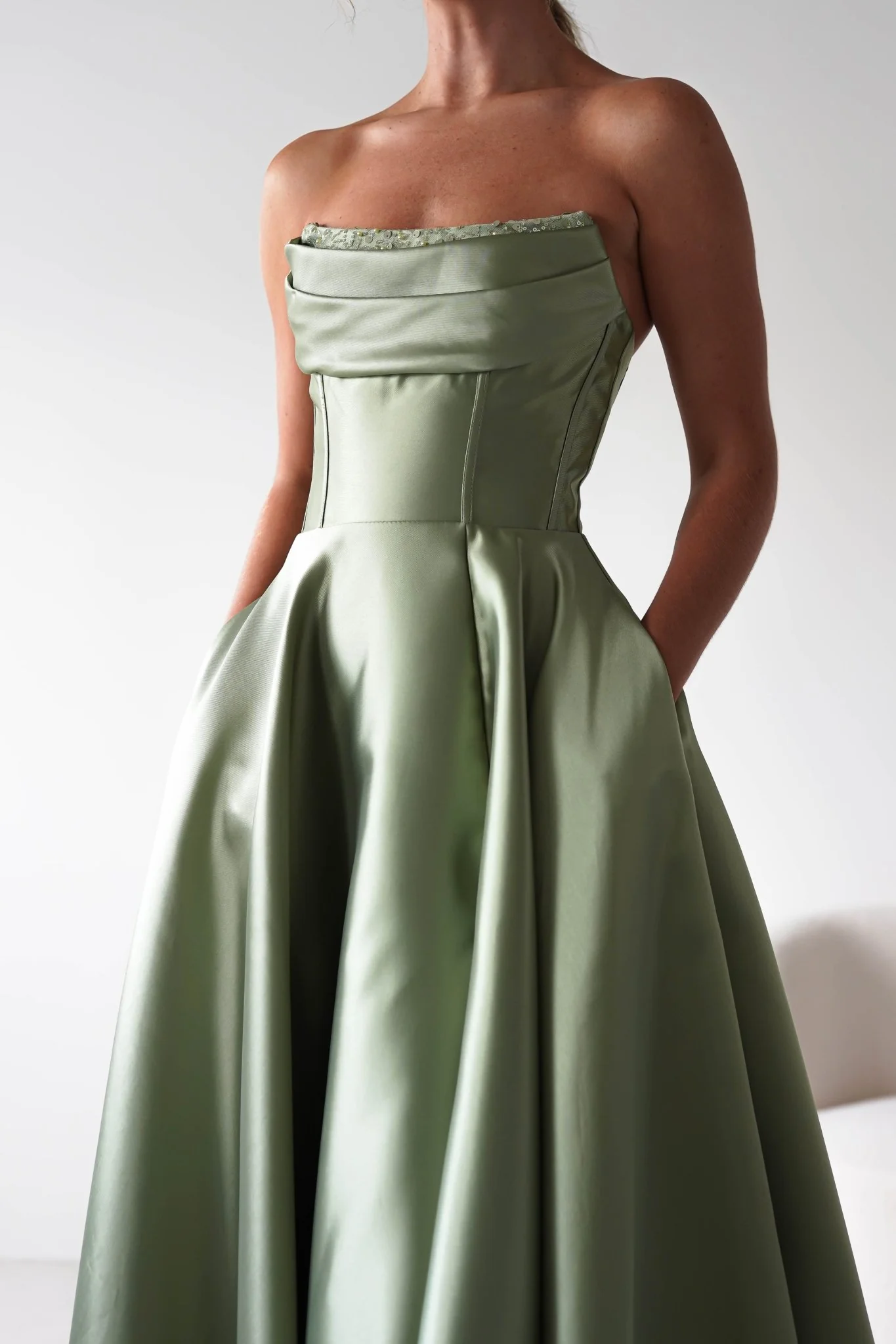 Pepper Strapless A-Line Maxi Gown | Sage - Image 6