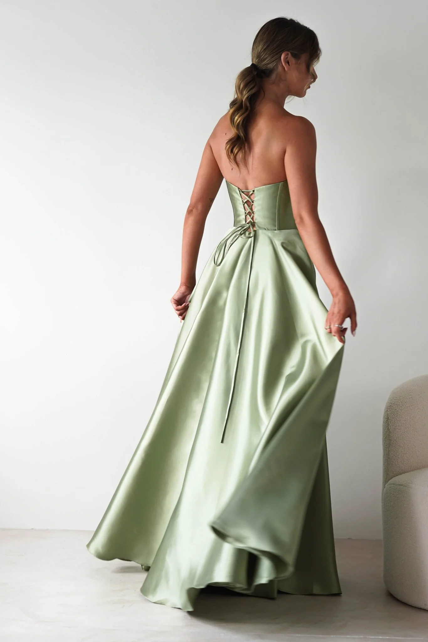 Pepper Strapless A-Line Maxi Gown | Sage - Image 8