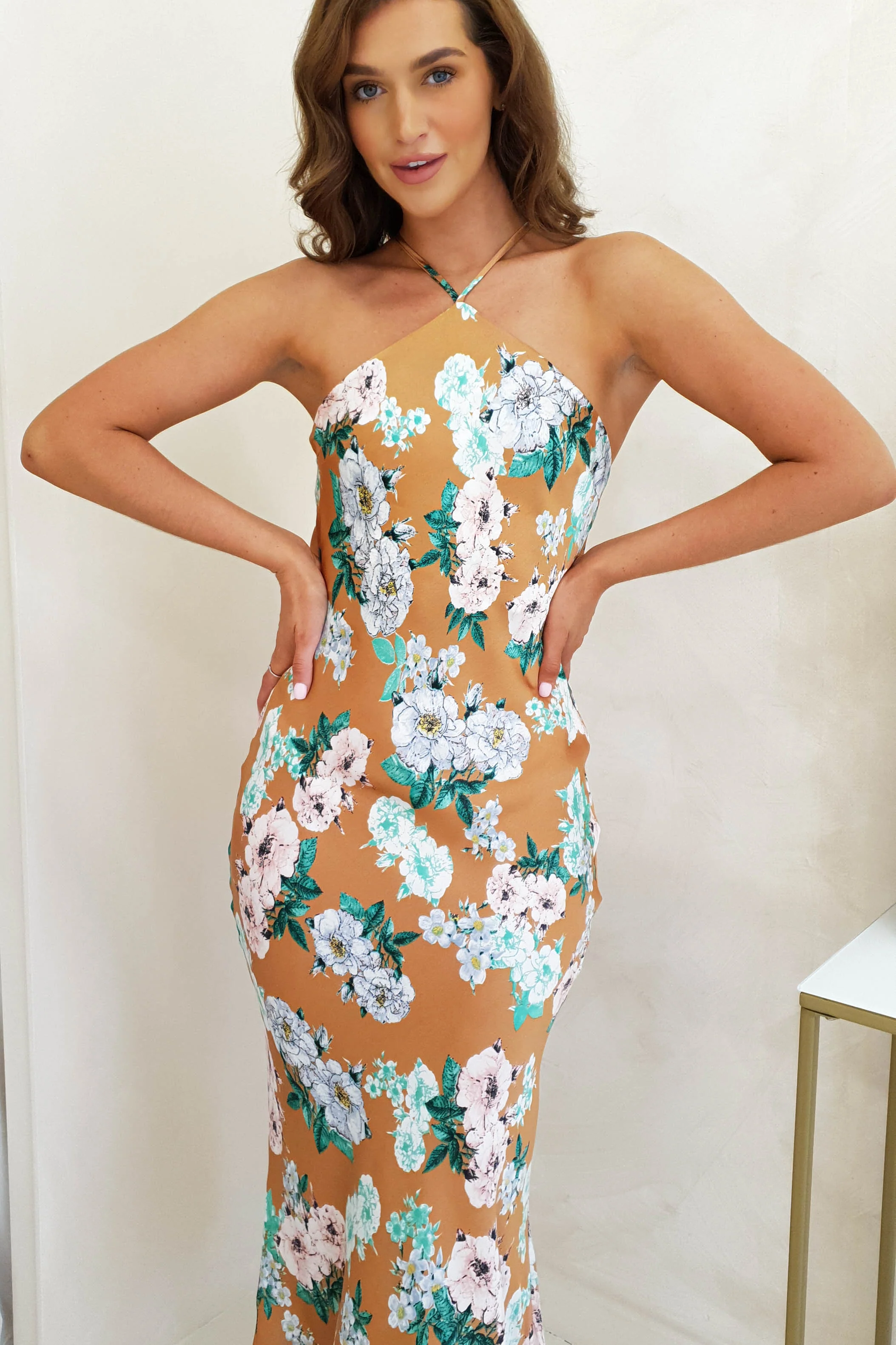 Provence Halter Nect Midi Dress | Orange Print - Image 4