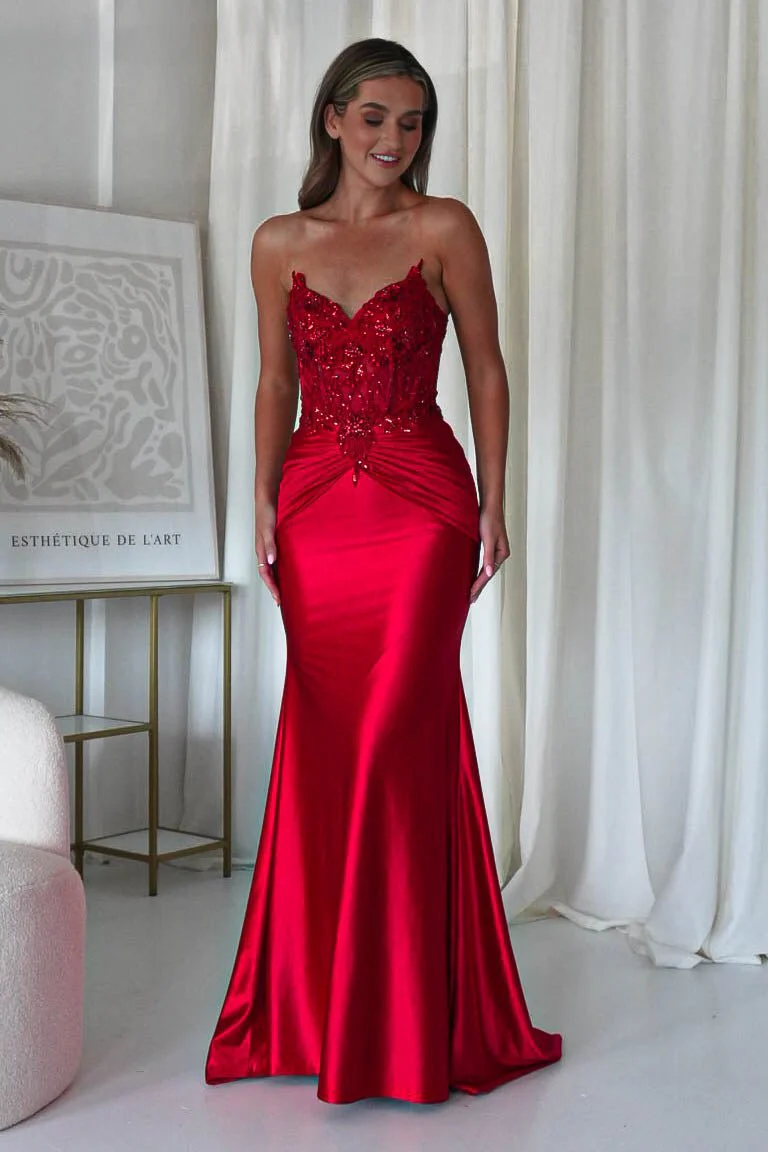 Raquel Bodycon Embellished Gown | Red - Image 4