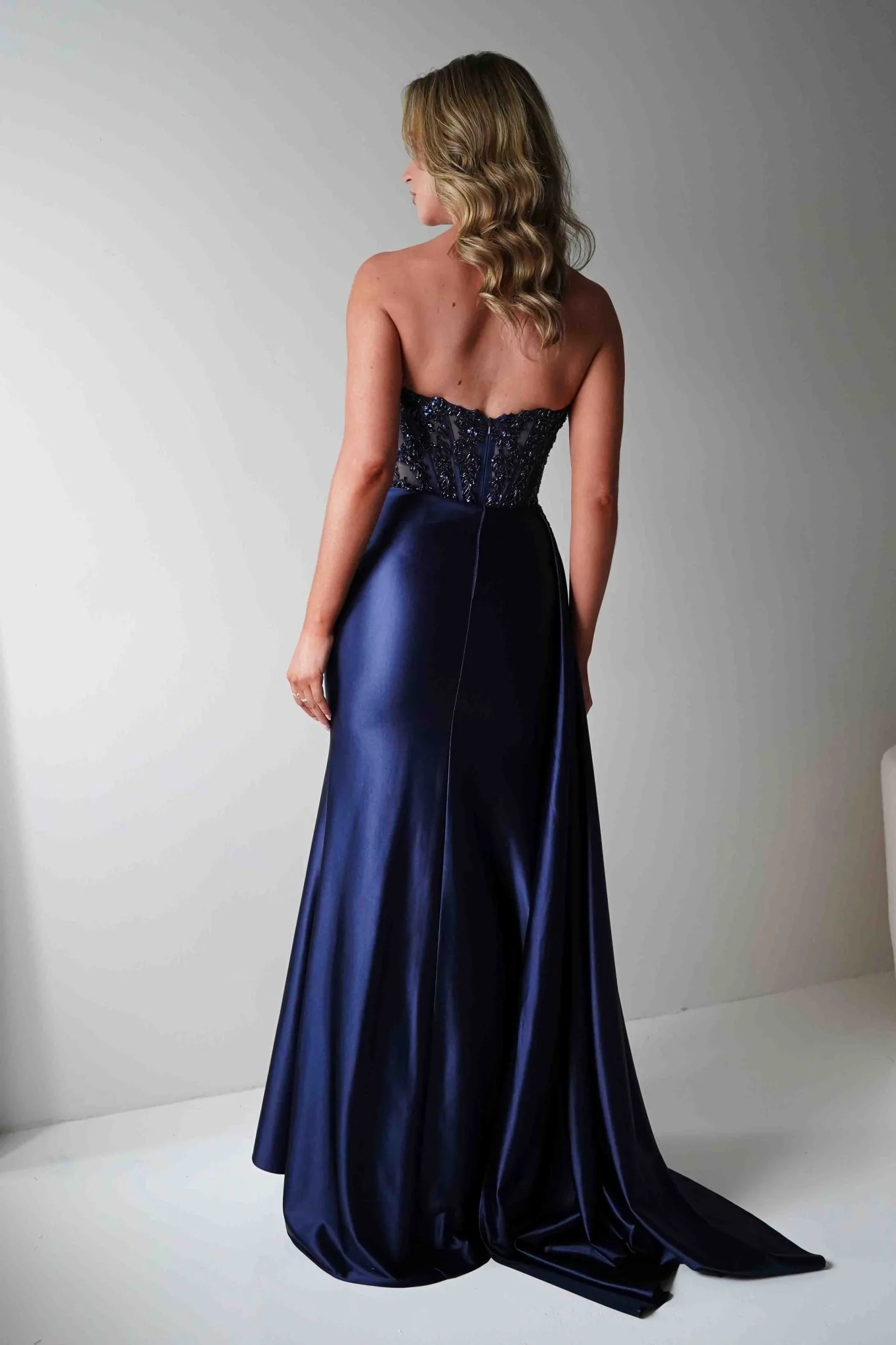 Reta Strapless Embellished Corset Gown | Navy - Image 3