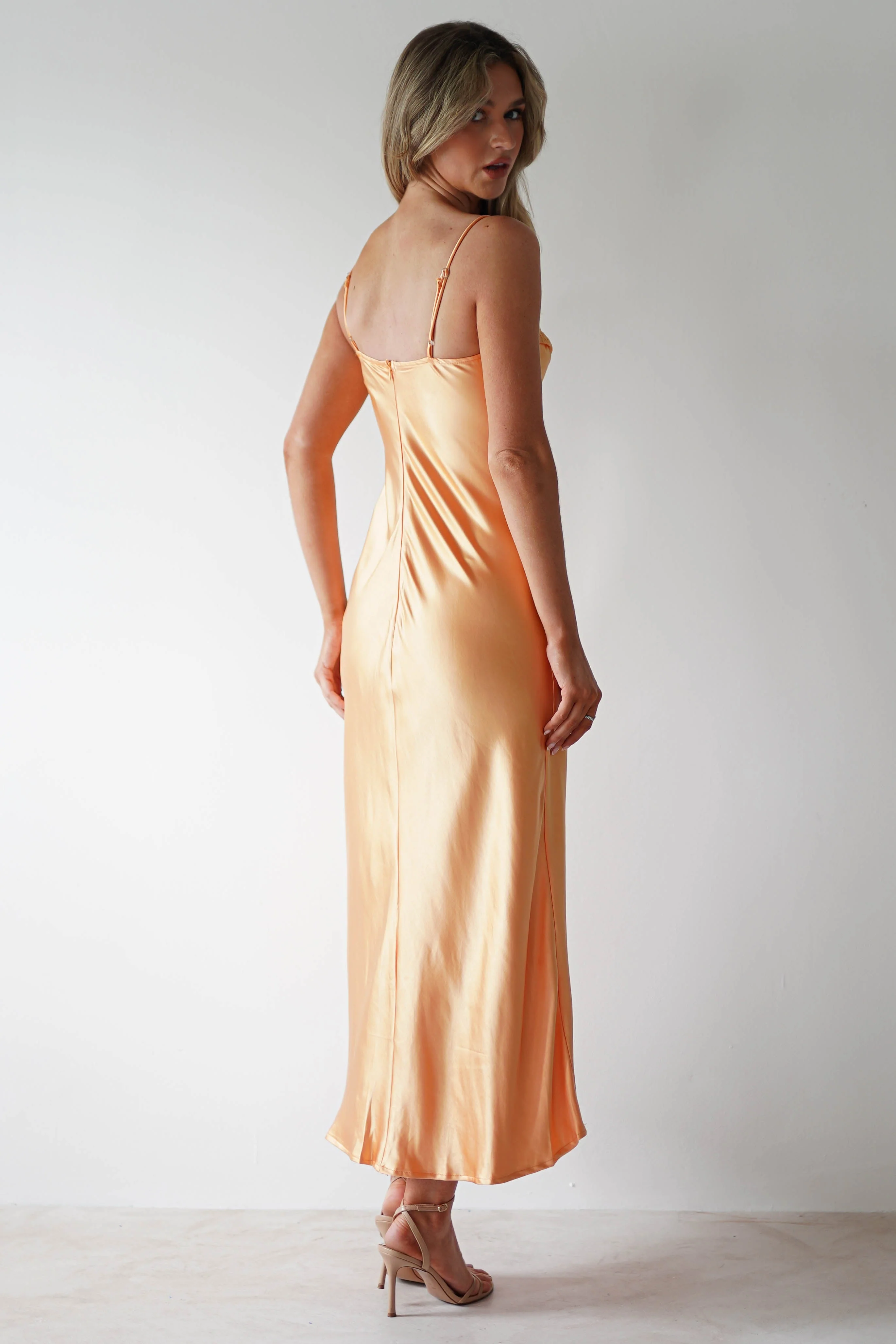 Ricci Soft Satin Maxi Dress | Melon - Image 4