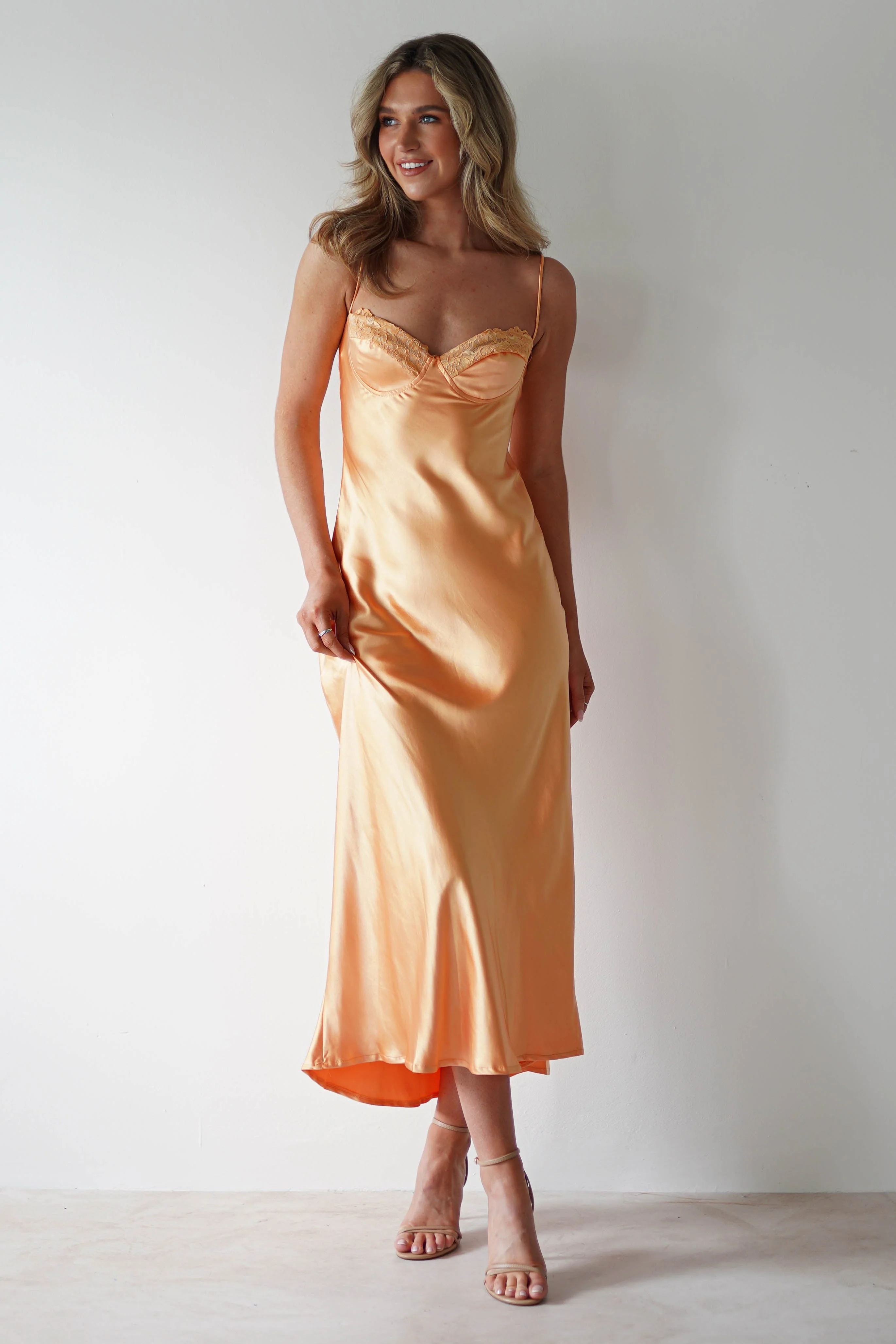 Ricci Soft Satin Maxi Dress | Melon - Image 5