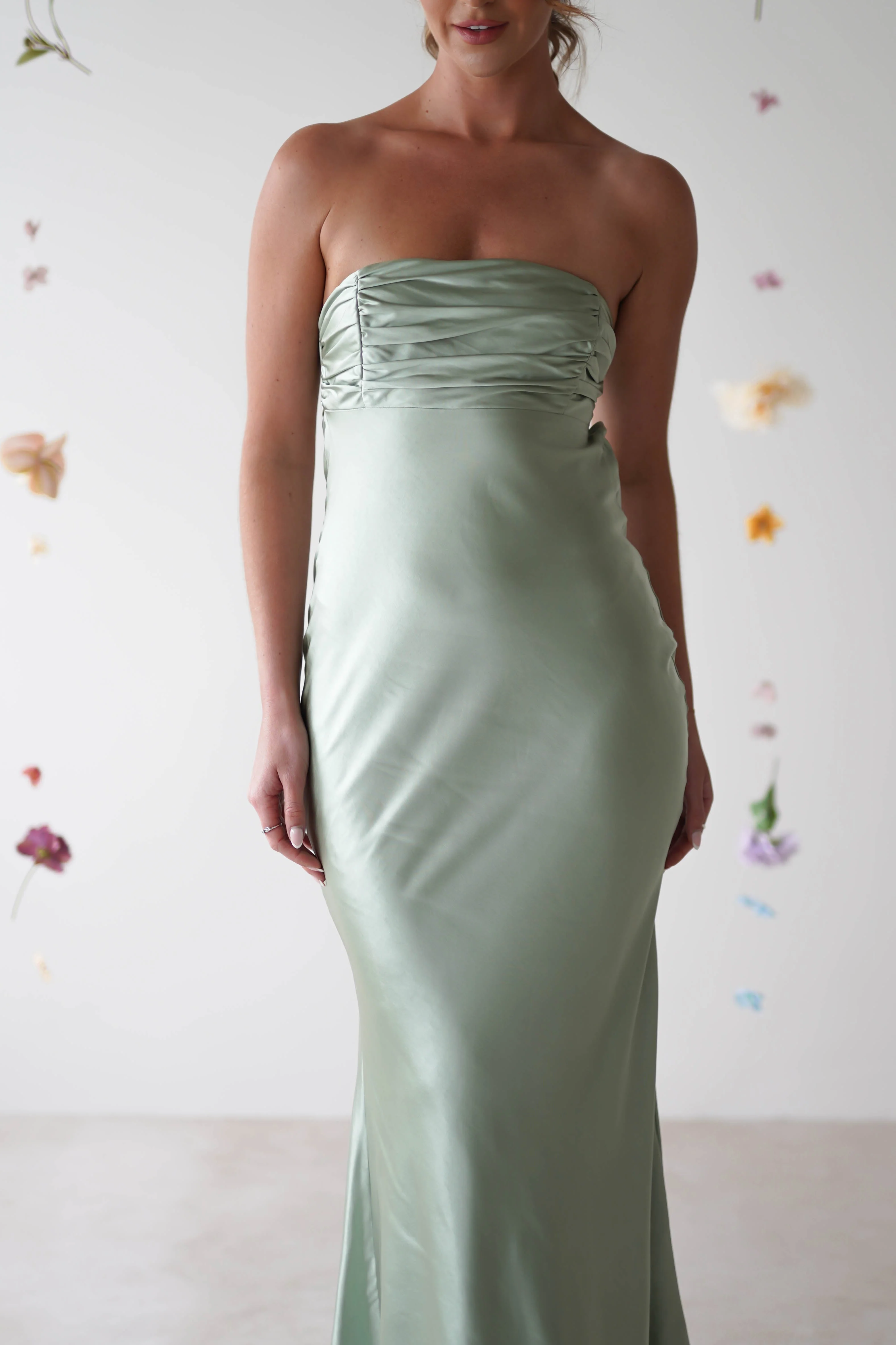 Rochelle Soft Satin Maxi Dress | Sage Green - Image 3