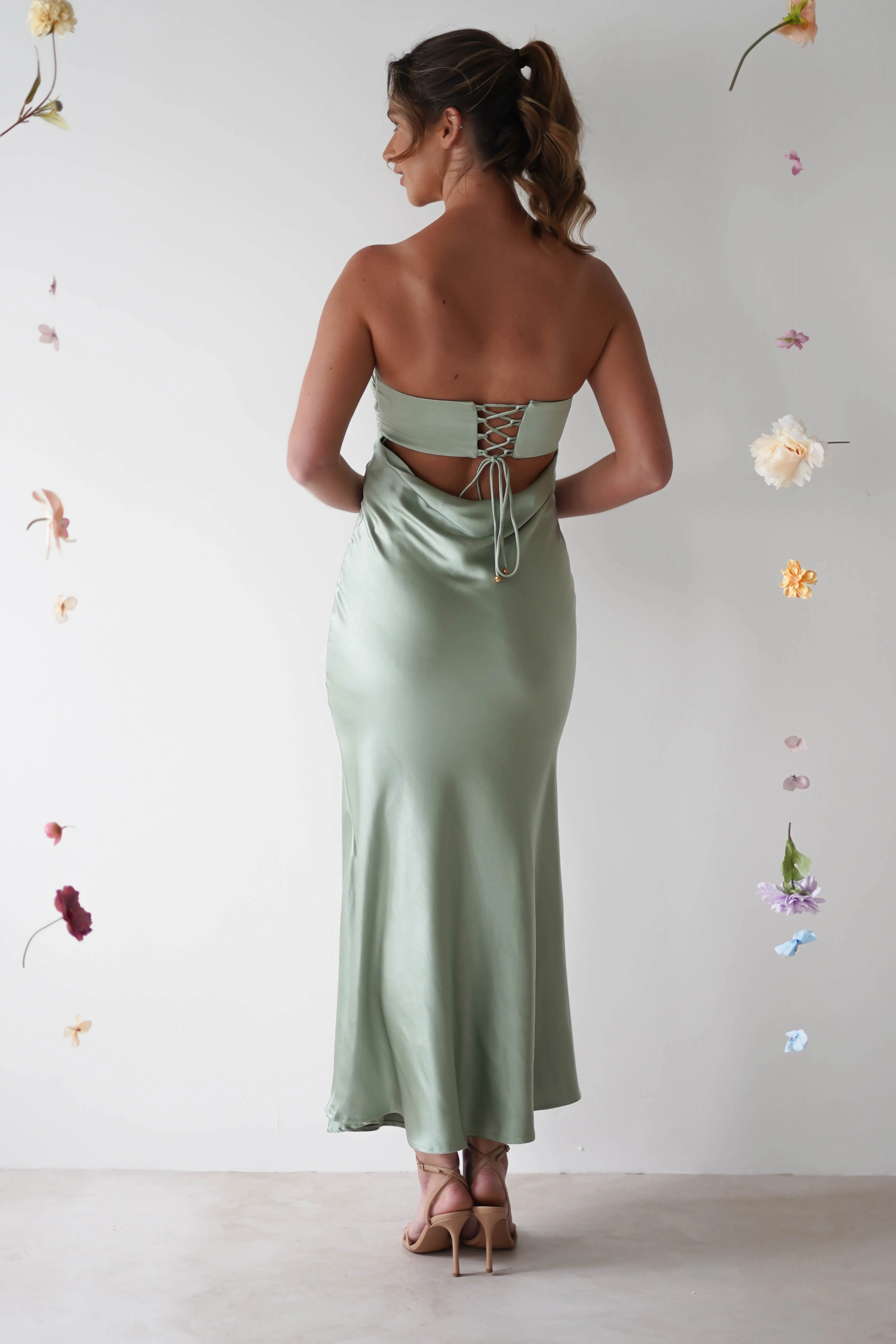 Rochelle Soft Satin Maxi Dress | Sage Green - Image 4