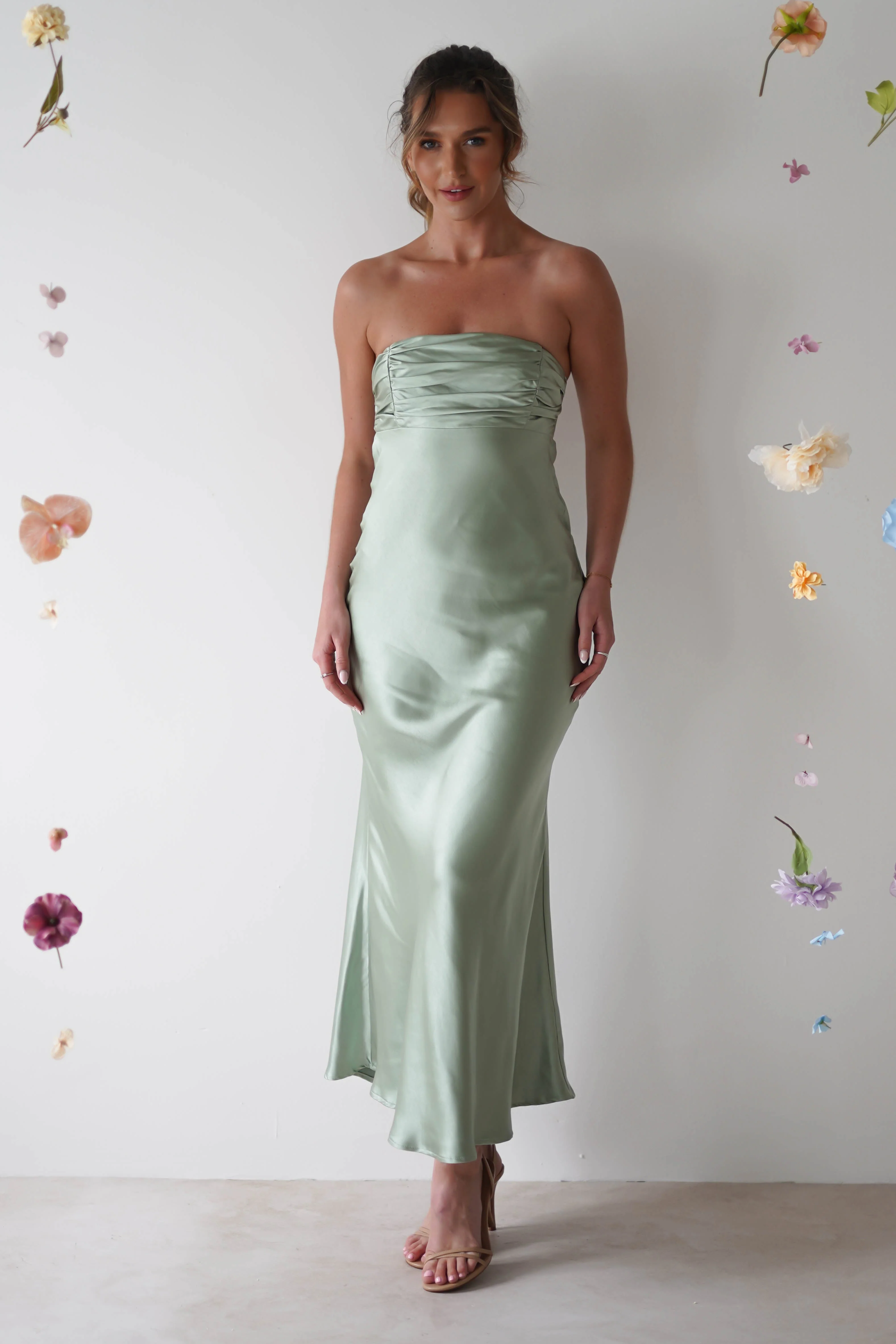 Rochelle Soft Satin Maxi Dress | Sage Green - Image 5