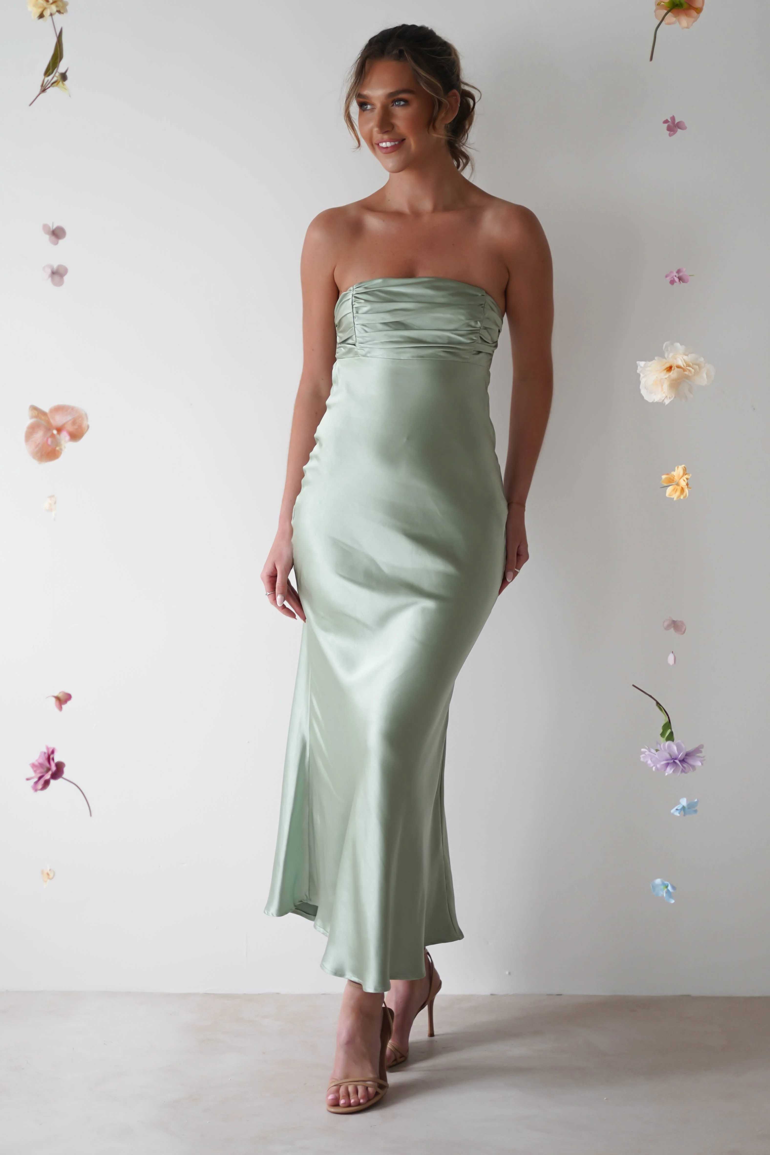 Rochelle Soft Satin Maxi Dress | Sage Green - Image 6