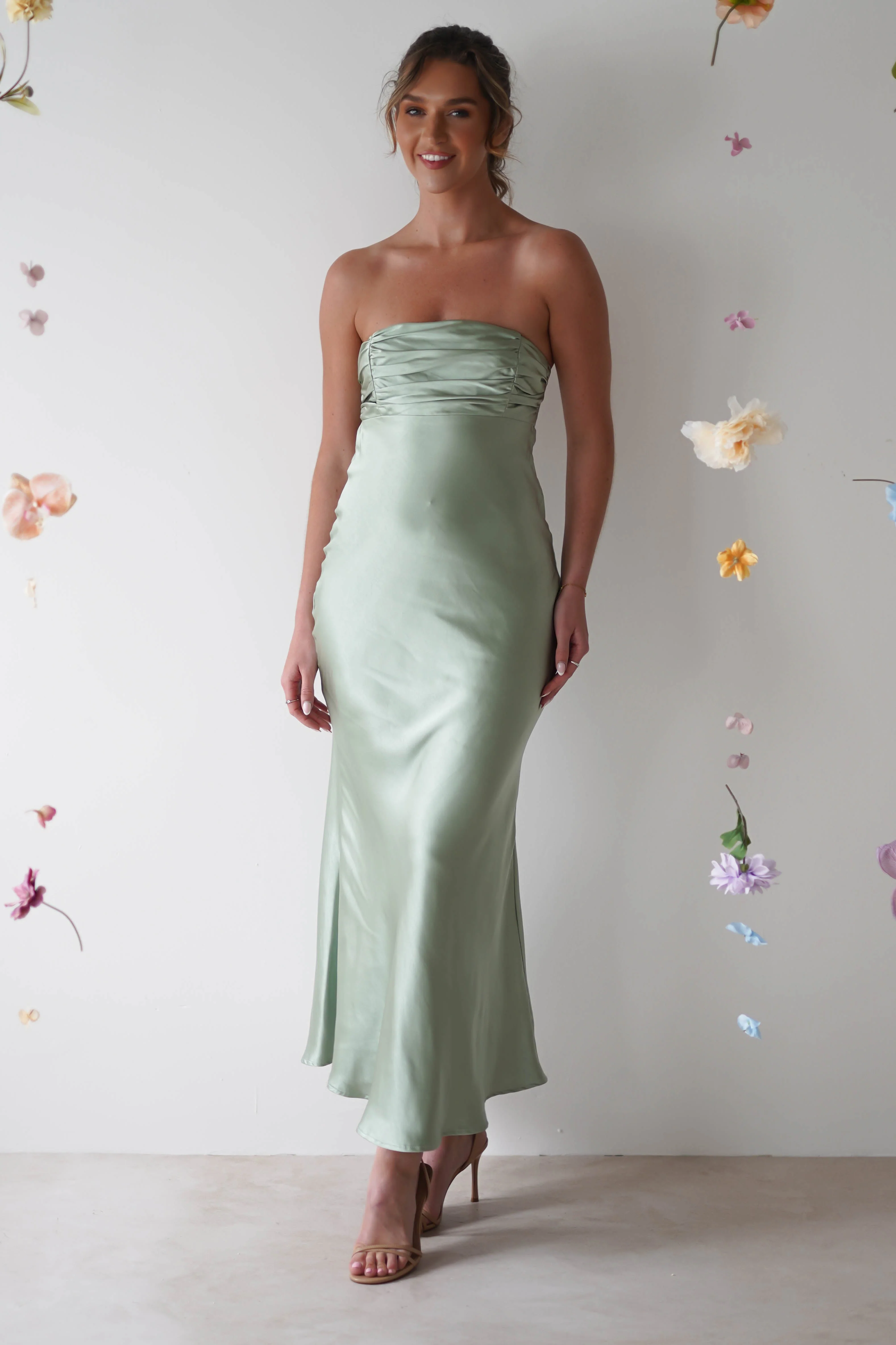 Rochelle Soft Satin Maxi Dress | Sage Green - Image 7