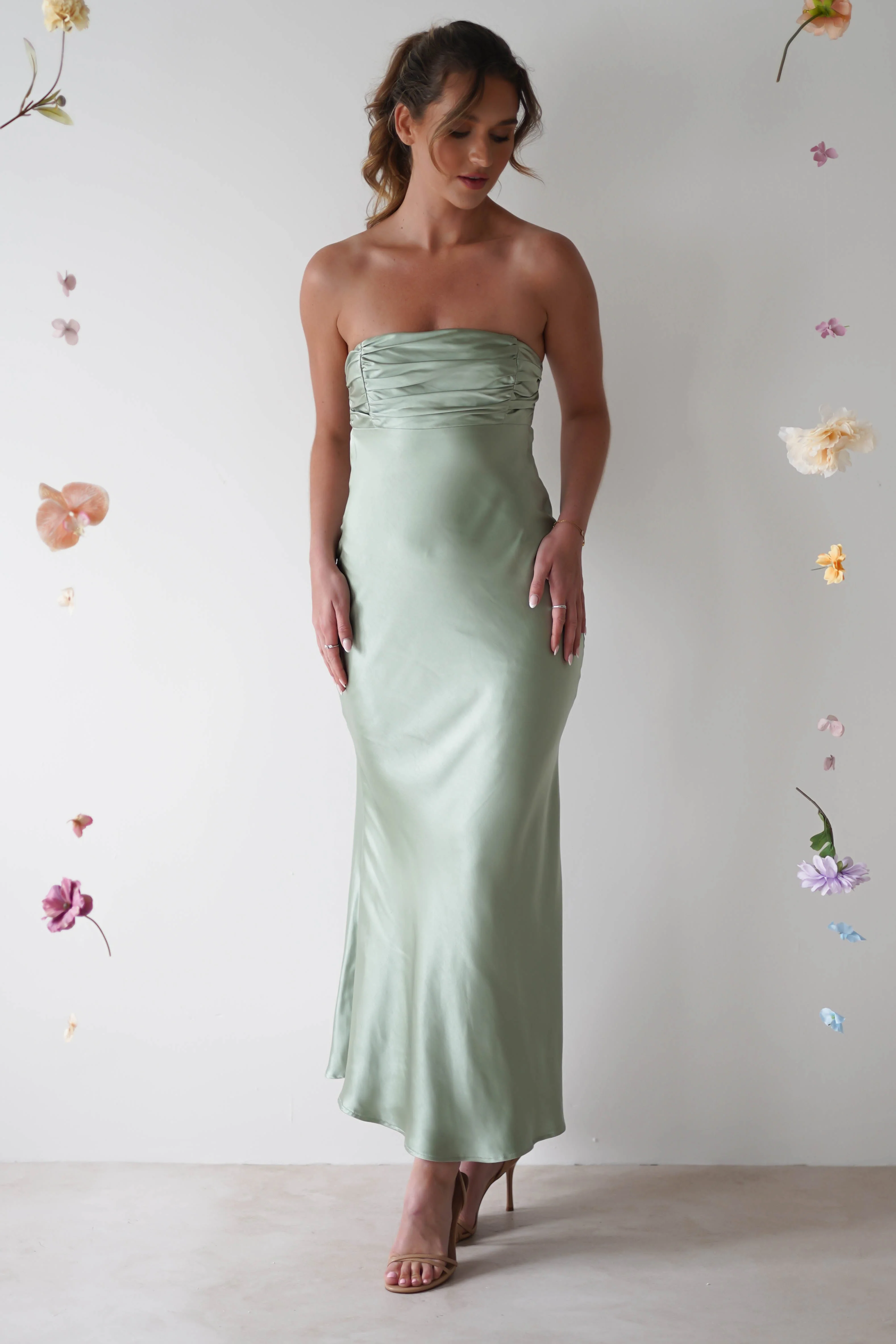 Rochelle Soft Satin Maxi Dress | Sage Green - Image 8