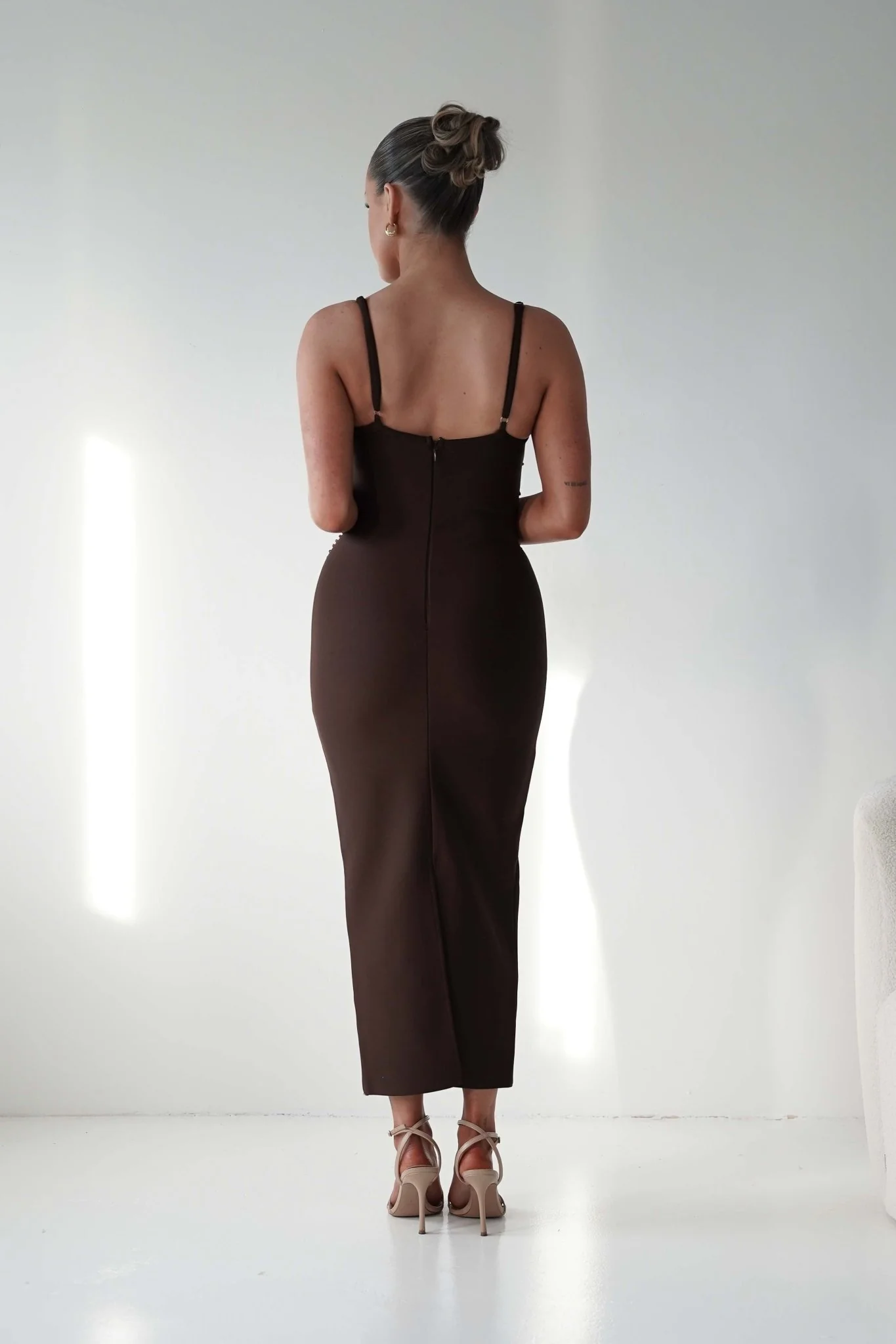 Ruby Intricate Beaded Bandage Dress | Brown - Image 8