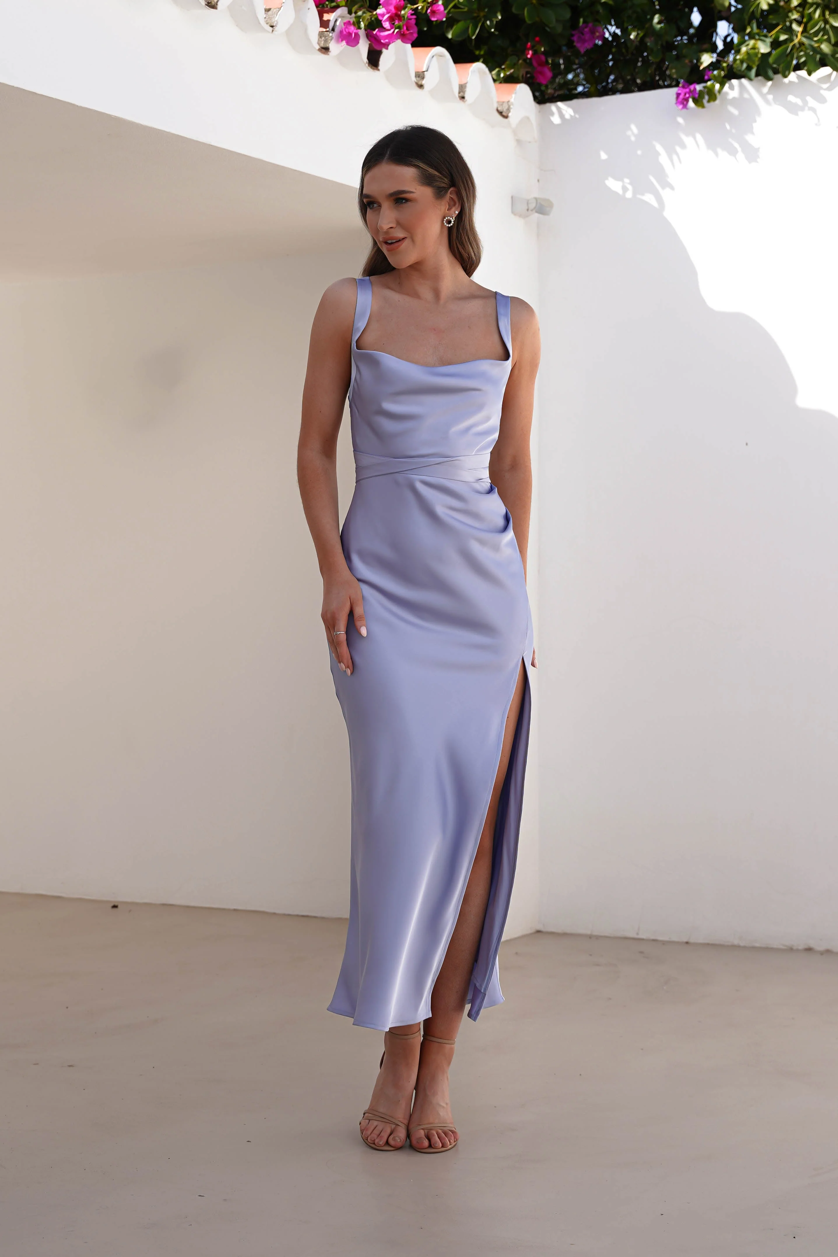 Salma Soft Matte Satin Midaxi Dress | Periwinkle Blue - Image 8