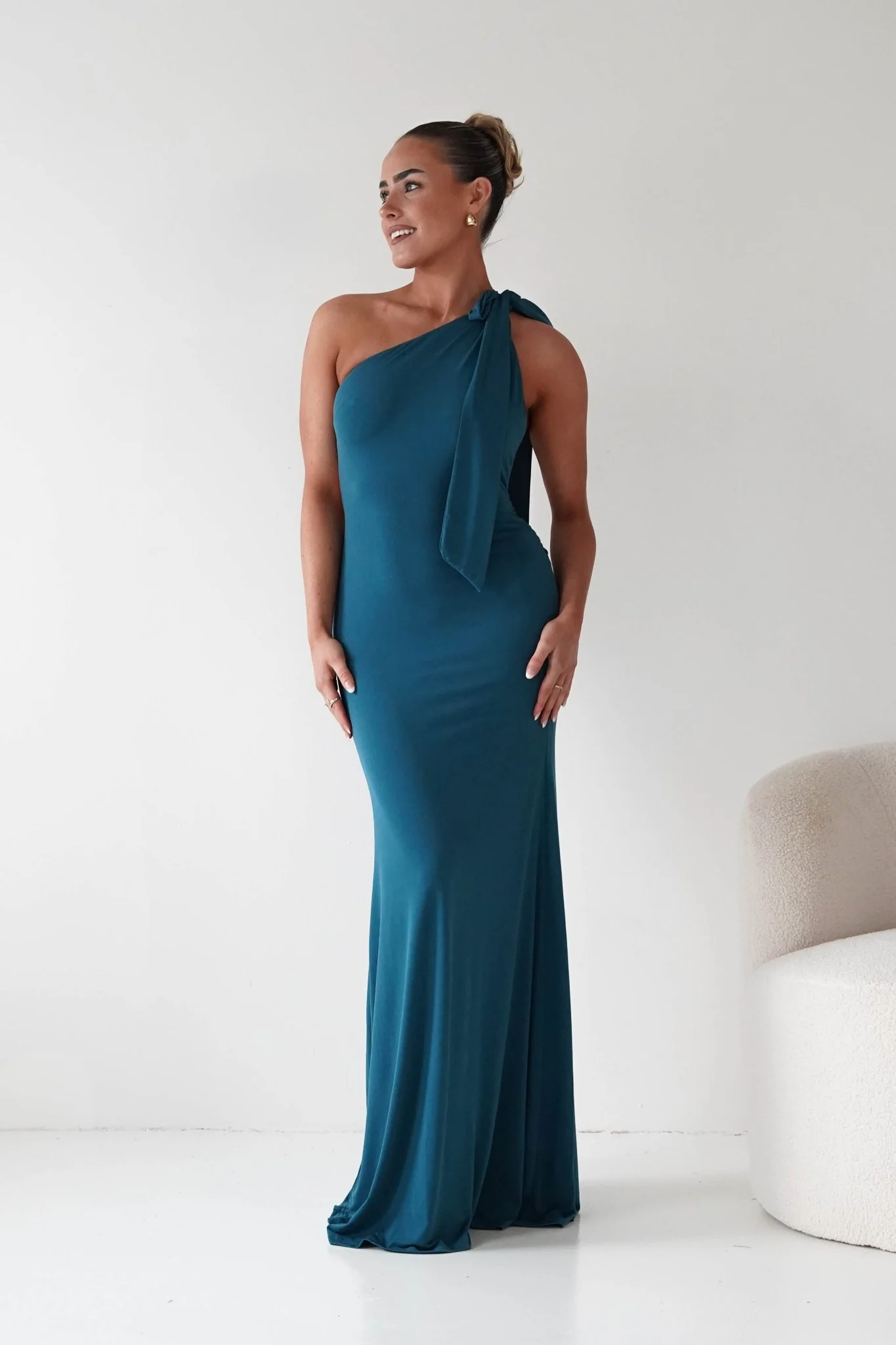 Seraphine Backless Tie Bodycon Maxi Gown | Teal - Image 10