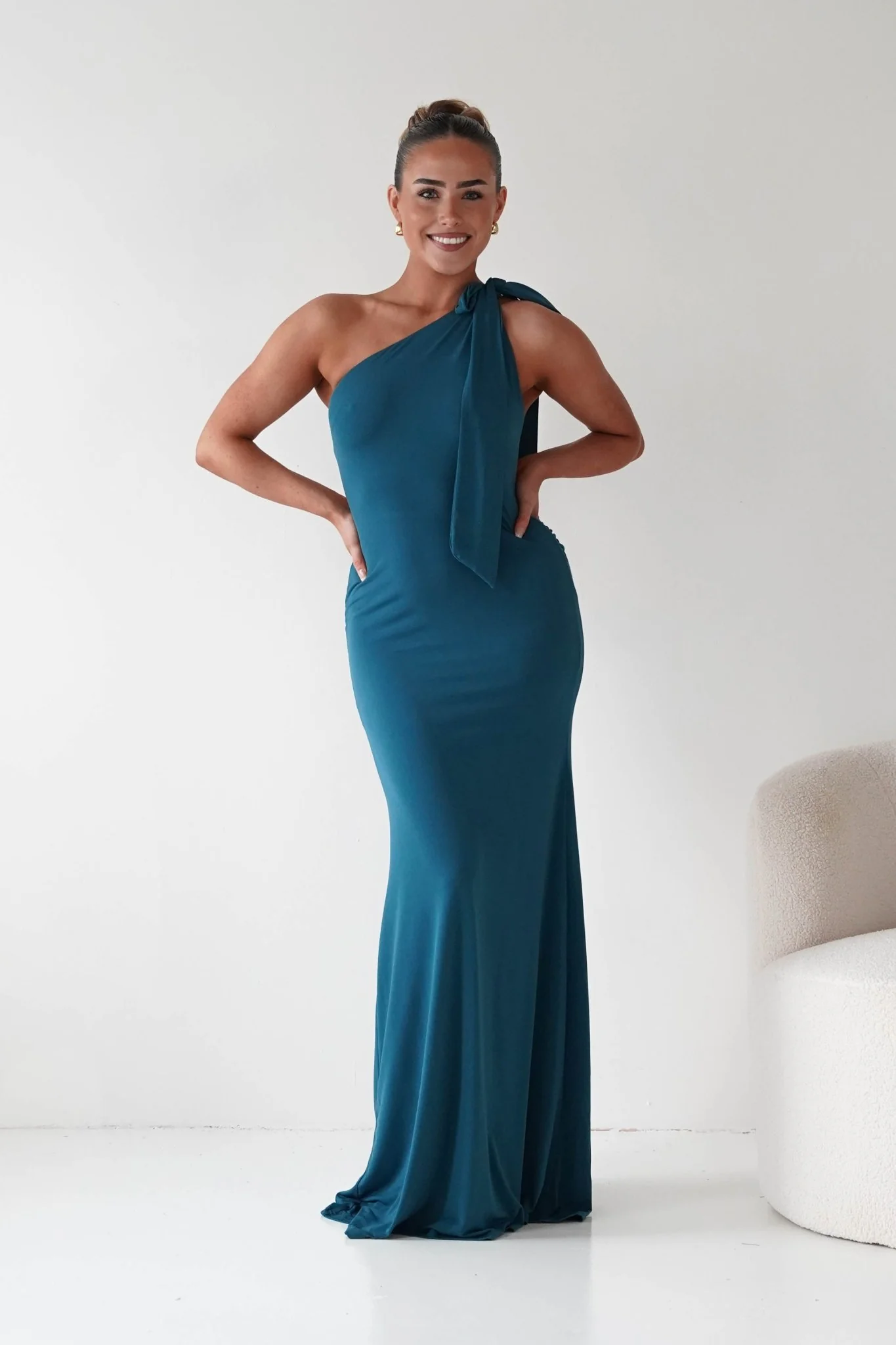 Seraphine Backless Tie Bodycon Maxi Gown | Teal - Image 11