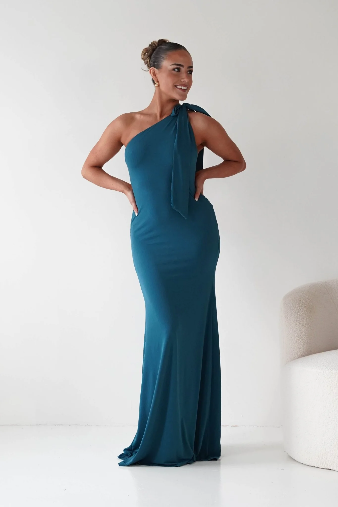 Seraphine Backless Tie Bodycon Maxi Gown | Teal - Image 12