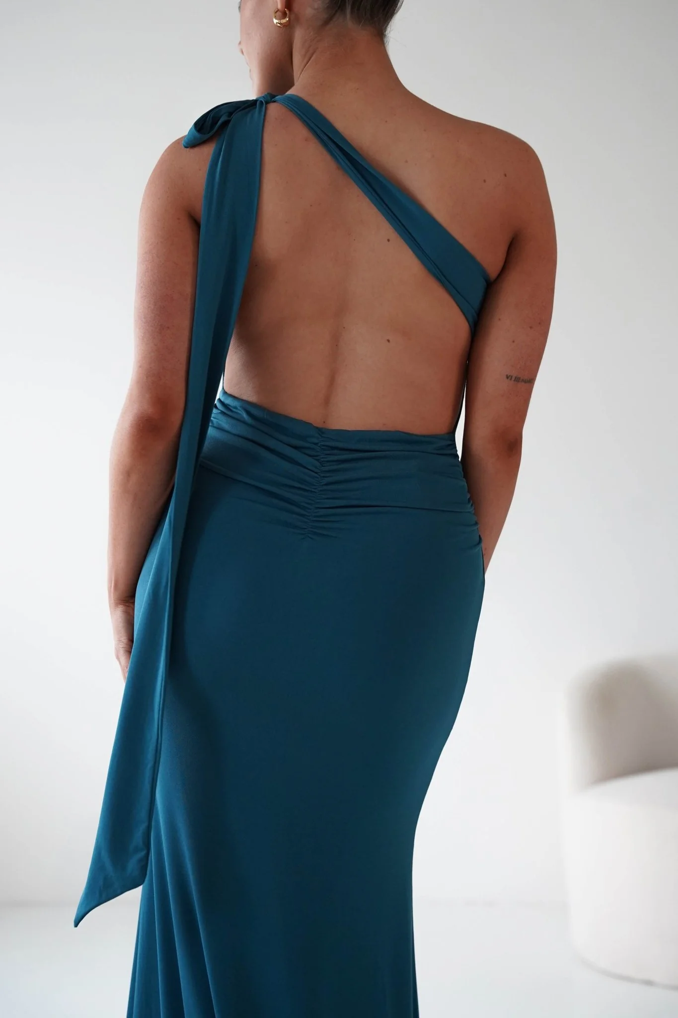 Seraphine Backless Tie Bodycon Maxi Gown | Teal - Image 15