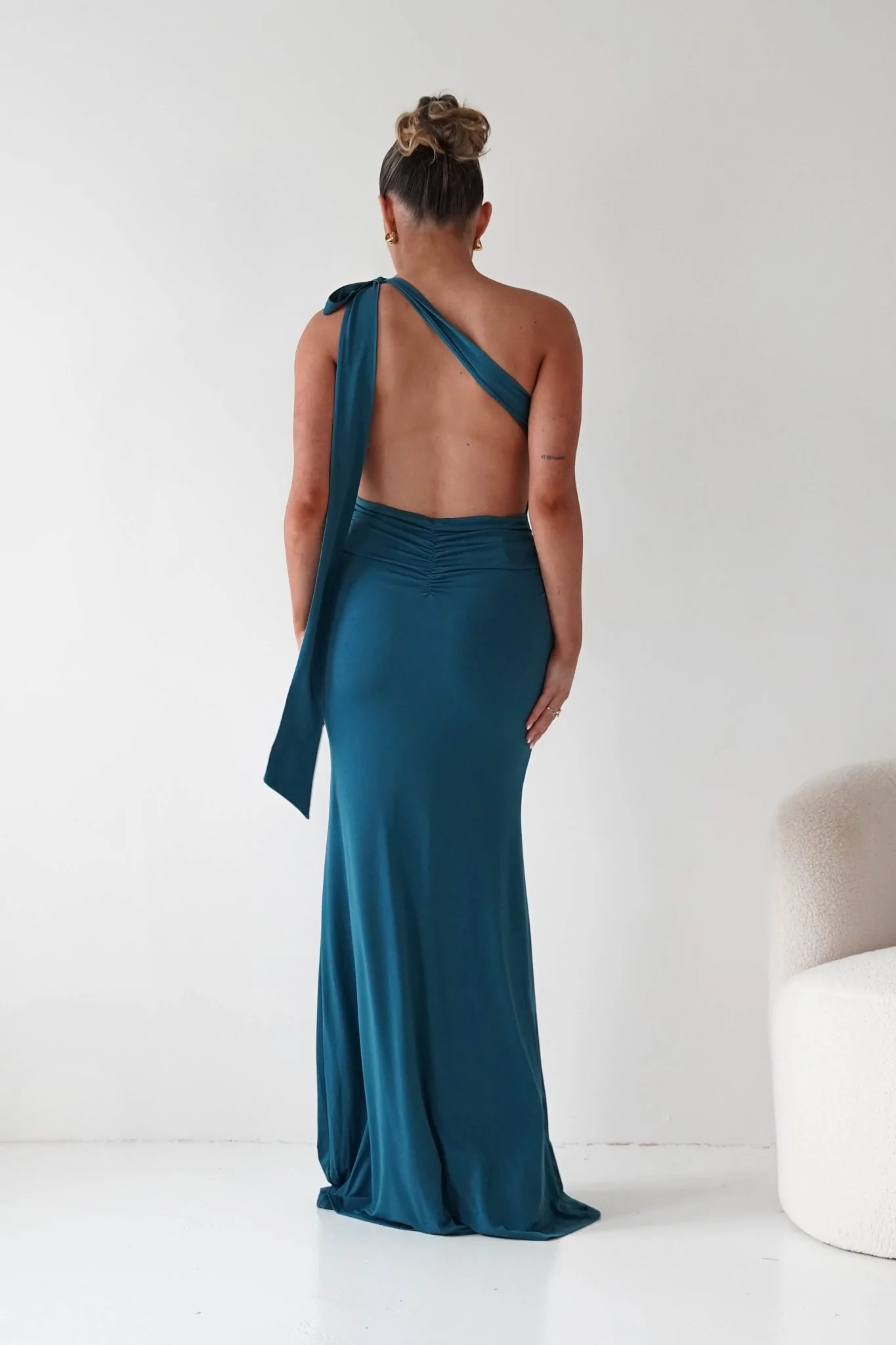 Seraphine Backless Tie Bodycon Maxi Gown | Teal - Image 3