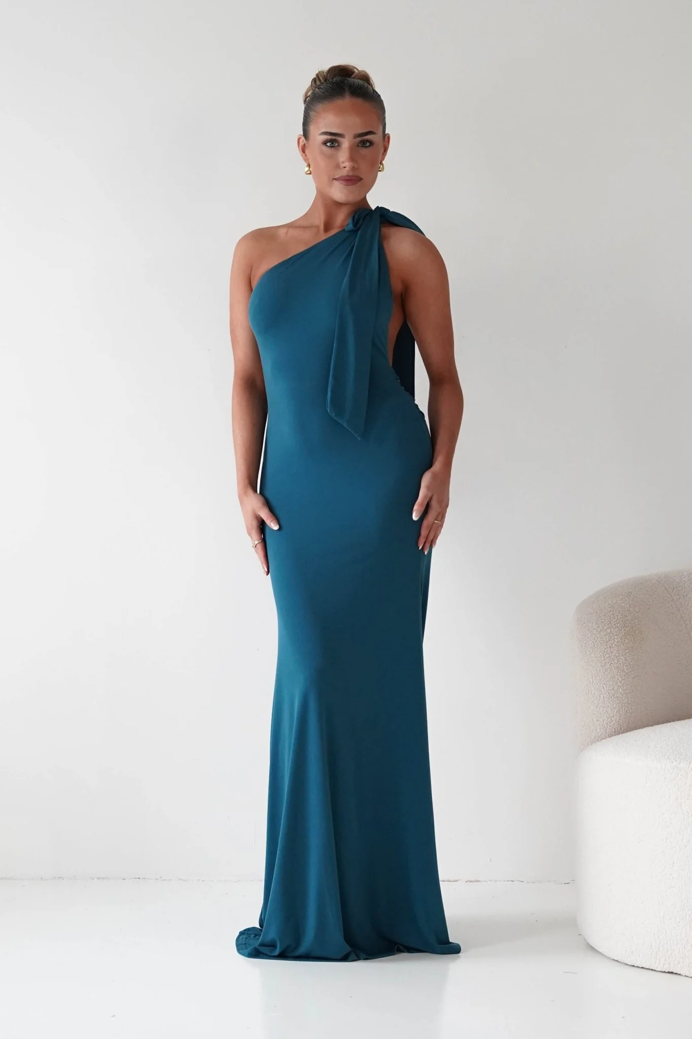 Seraphine Backless Tie Bodycon Maxi Gown | Teal - Image 4