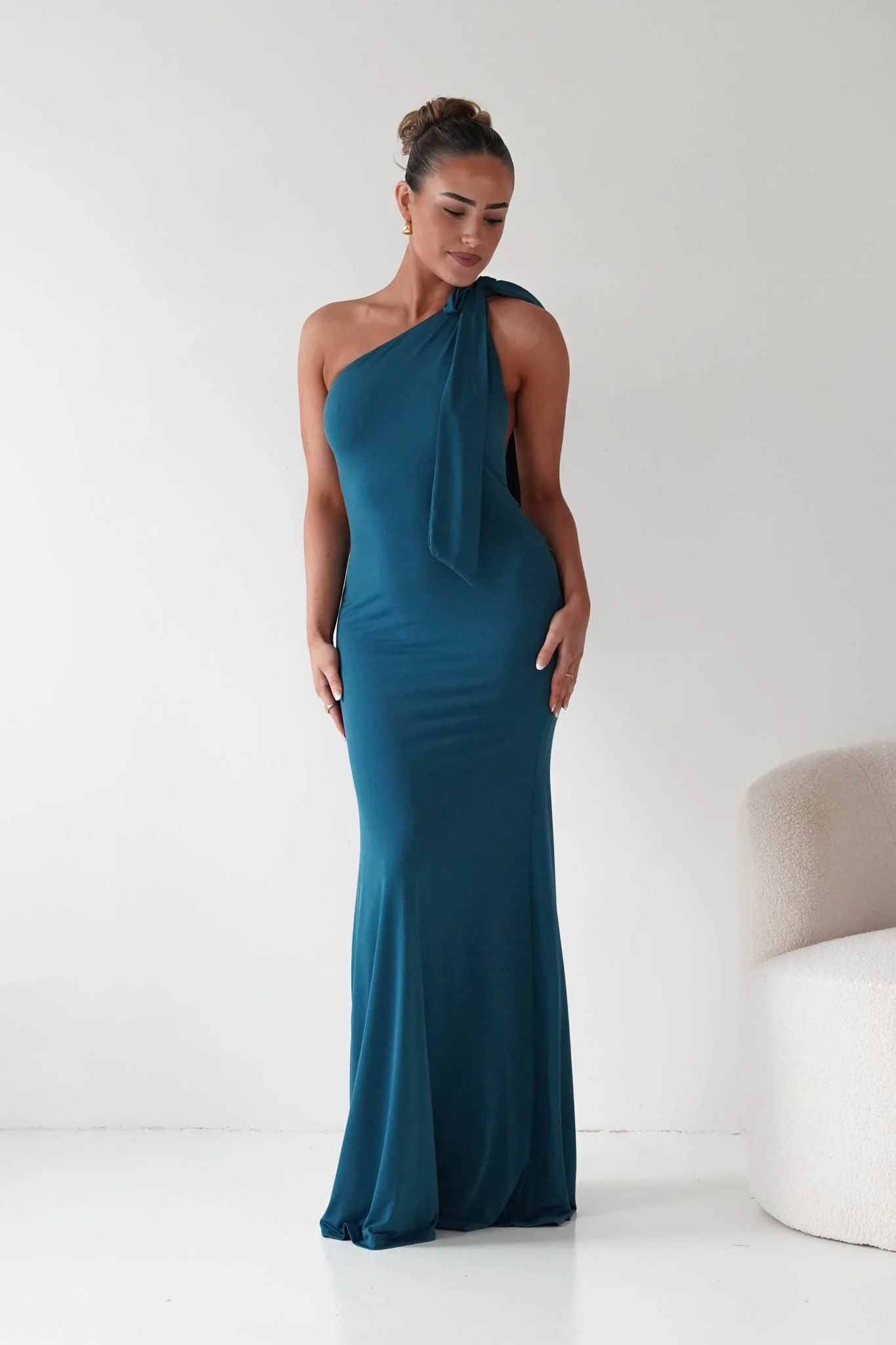 Seraphine Backless Tie Bodycon Maxi Gown | Teal - Image 5