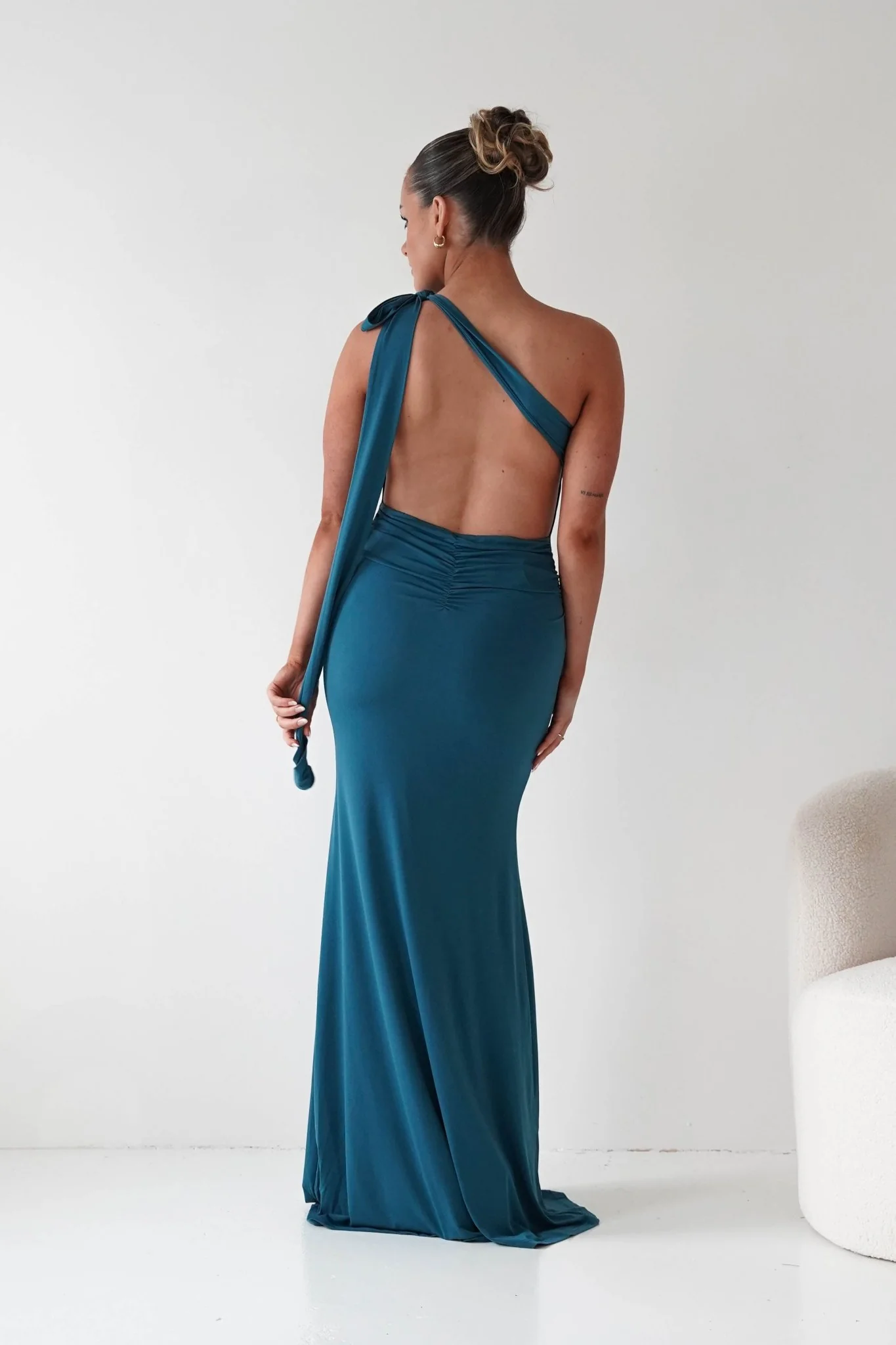 Seraphine Backless Tie Bodycon Maxi Gown | Teal - Image 7