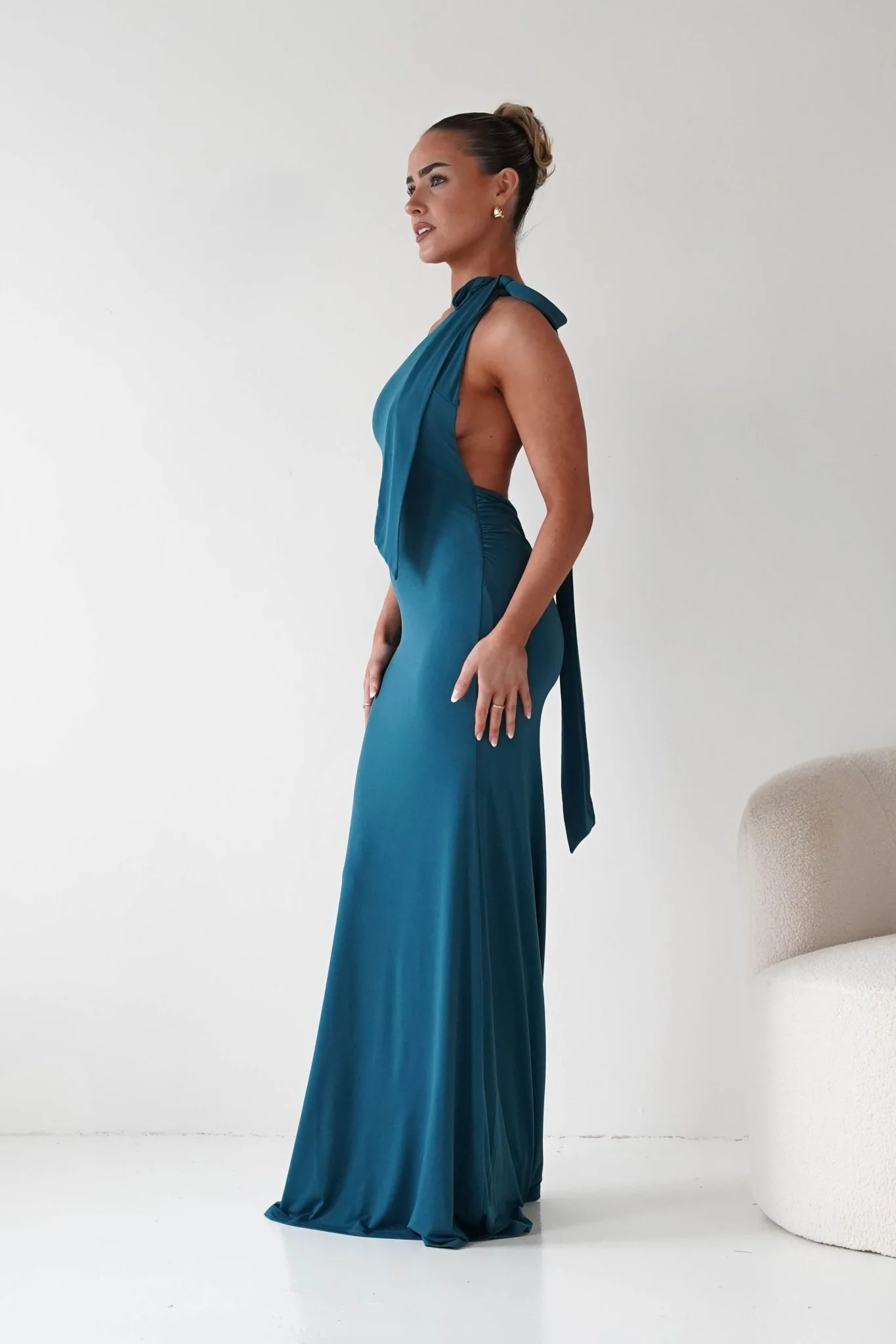 Seraphine Backless Tie Bodycon Maxi Gown | Teal - Image 8