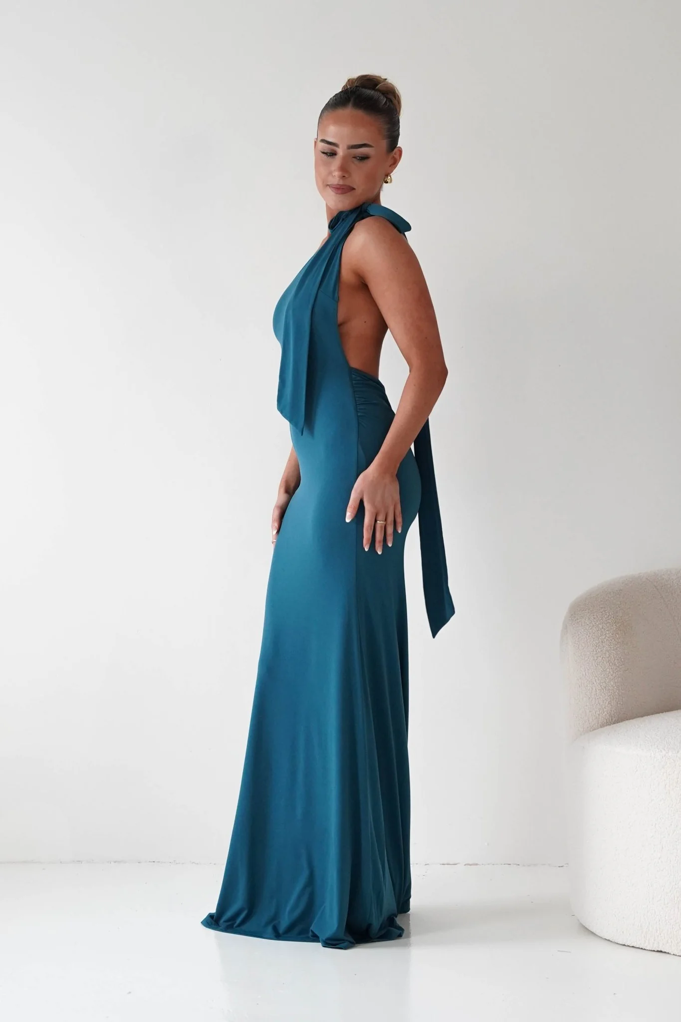 Seraphine Backless Tie Bodycon Maxi Gown | Teal - Image 9