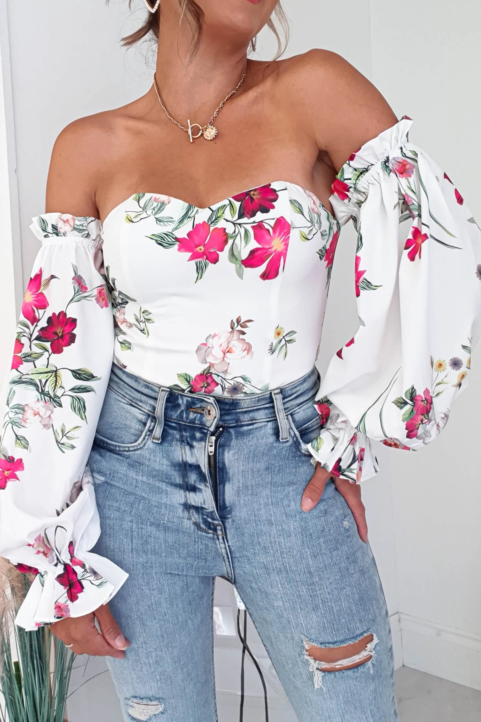 Shani Off The Shoulder Top/Bodysuit | Mixed Print - Image 3