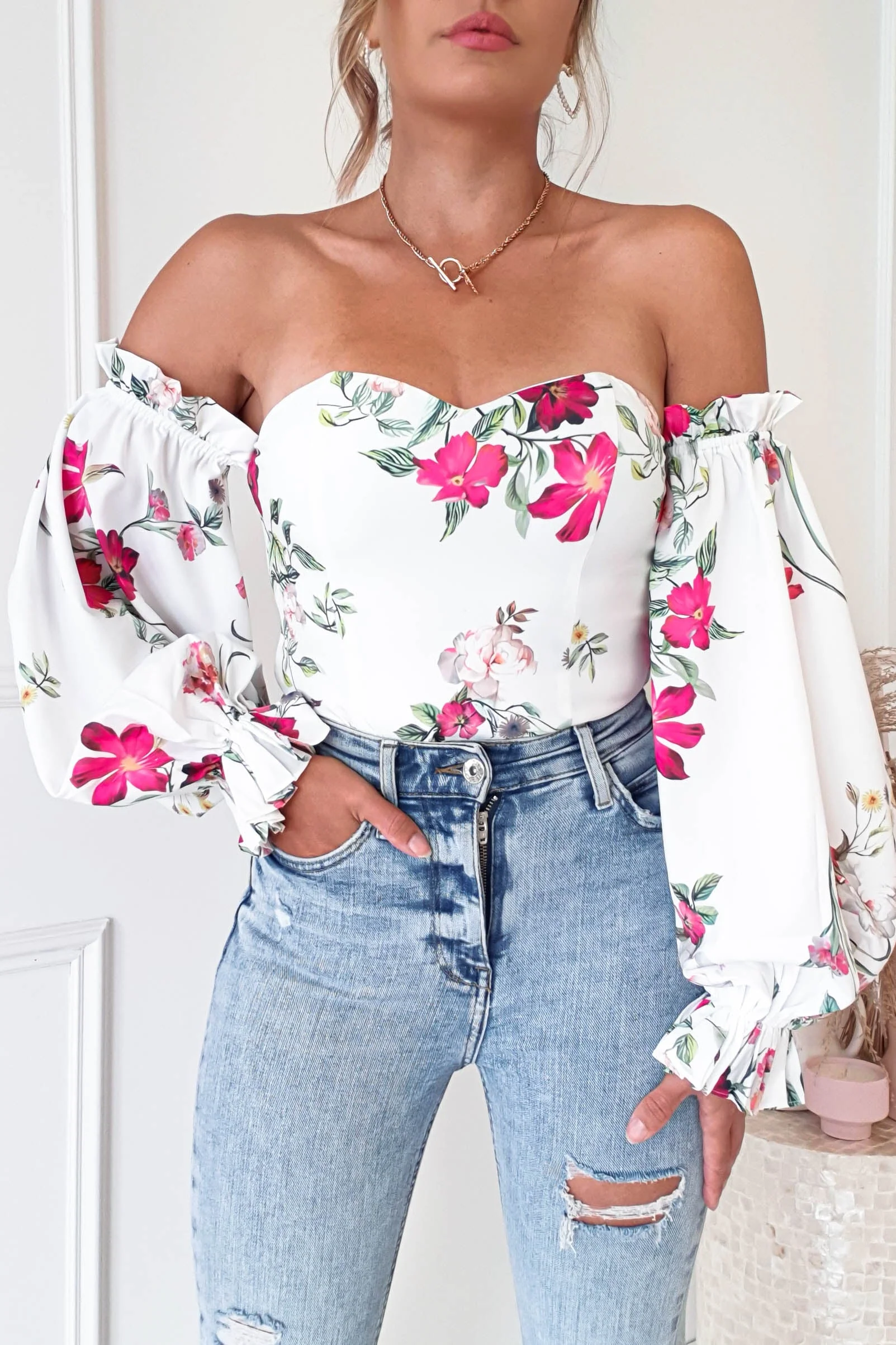 Shani Off The Shoulder Top/Bodysuit | Mixed Print - Image 6