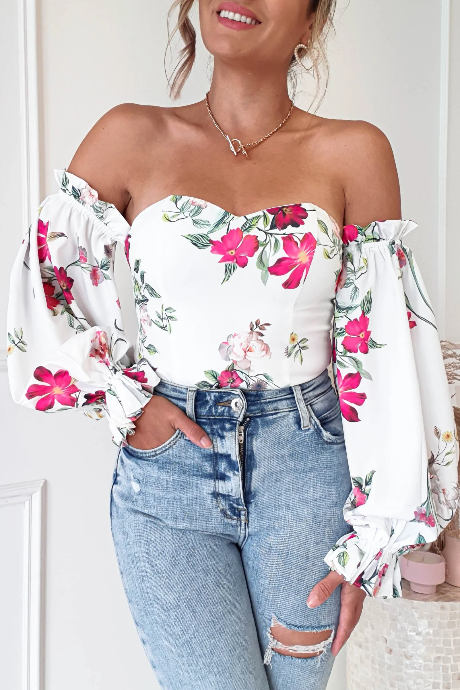 Shani Off The Shoulder Top/Bodysuit | Mixed Print - Image 7